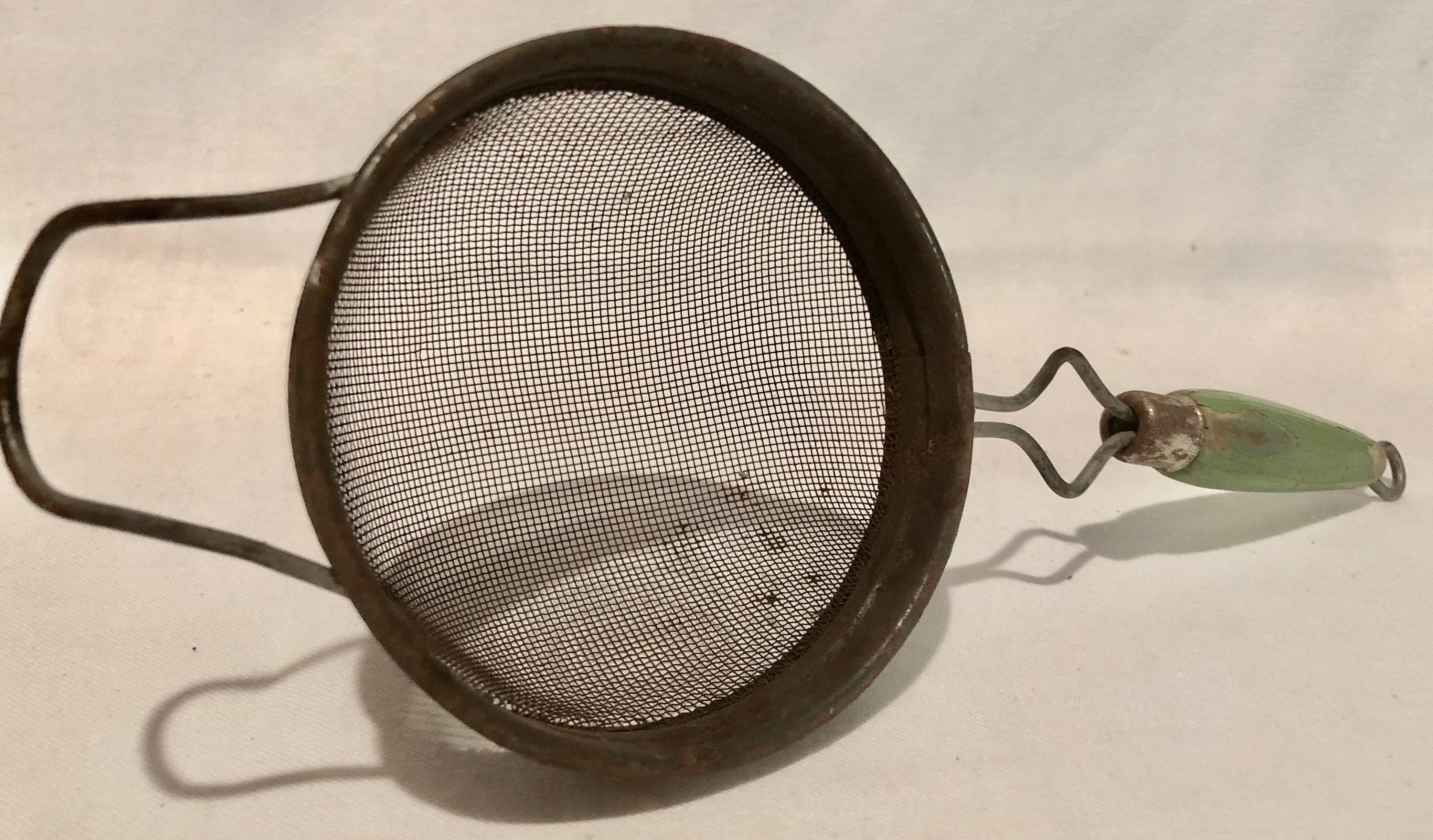 Vintage Midcentury Hand Held Kitchen Strainer with Original Green