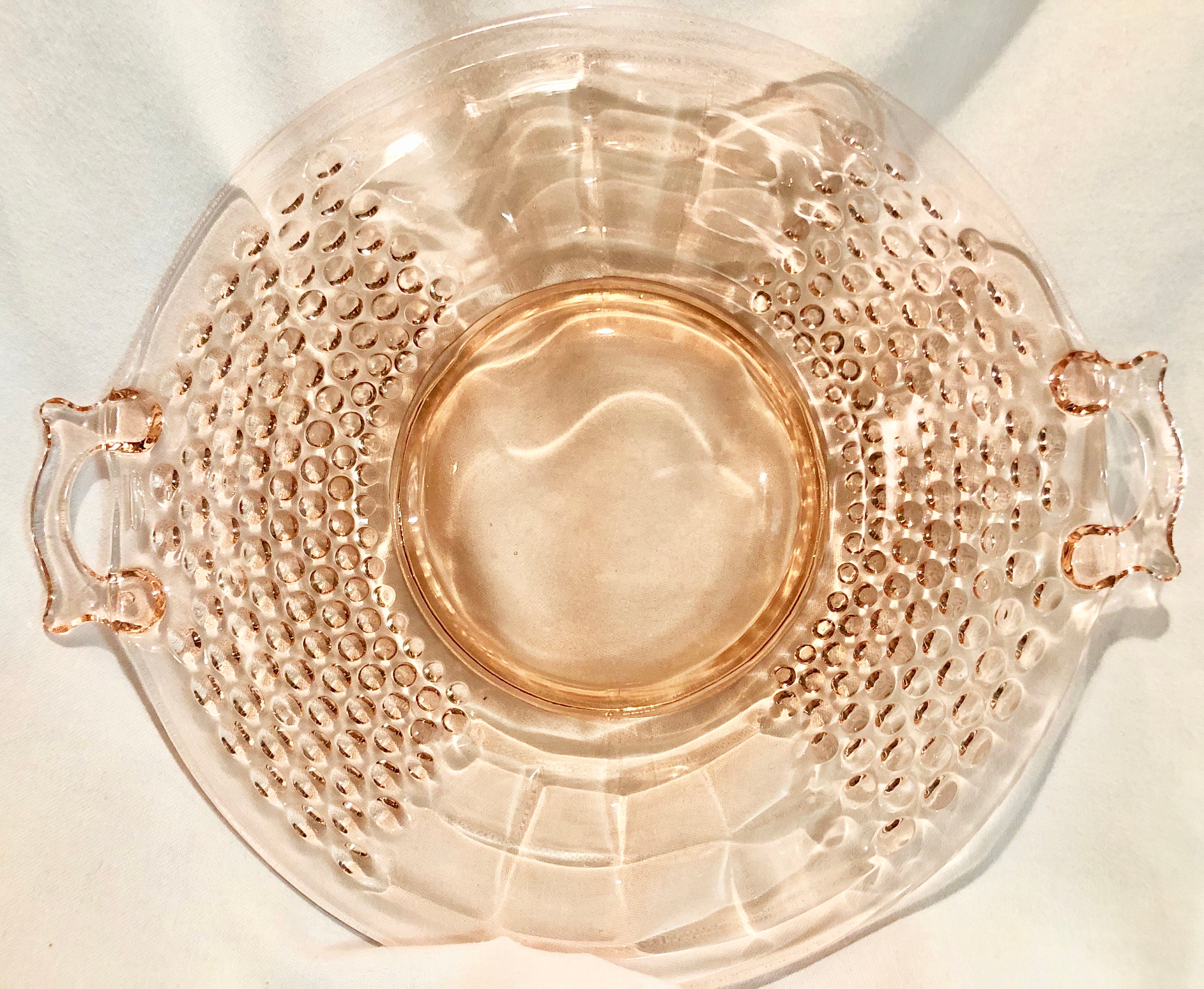Vintage Blush Pink Depression Glass Bubble Serving Plate with Handles