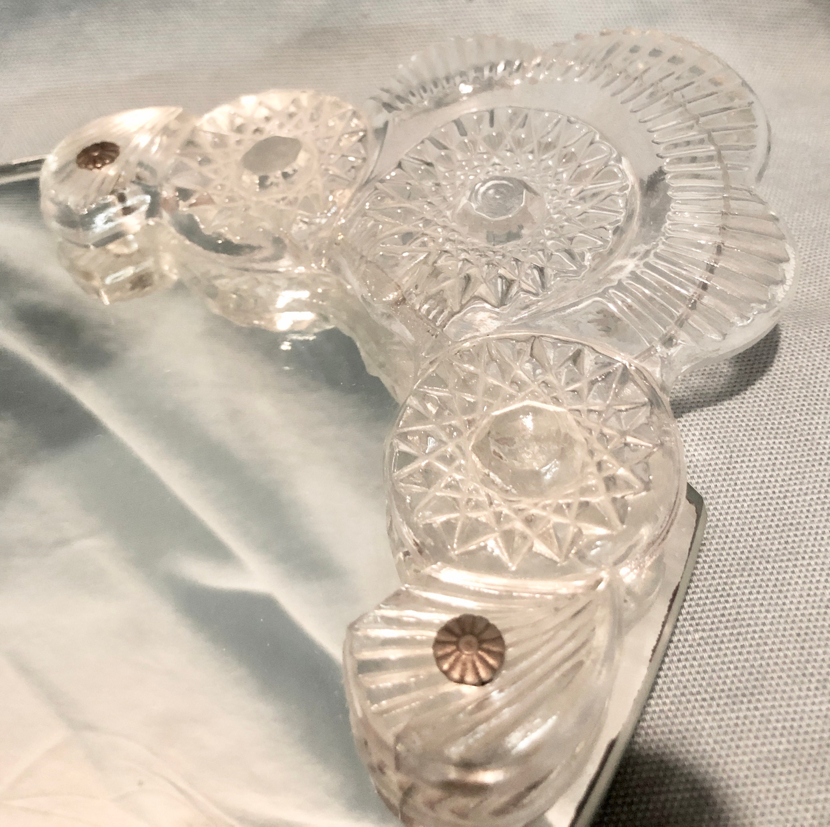 Vintage Mirrored Vanity Tray with Etched Glass Handles