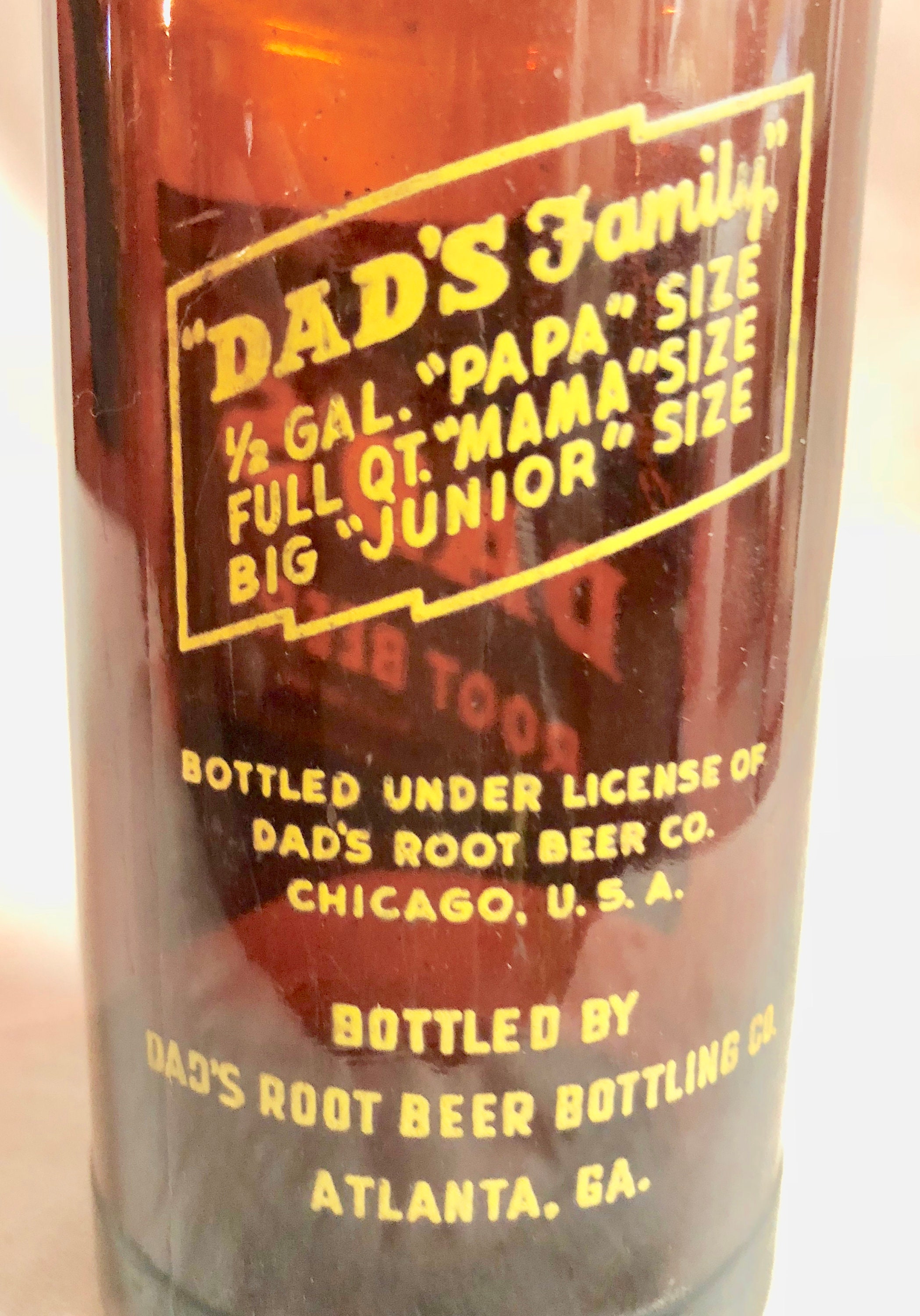 Vintage 'Dad's Old Fashion Root Beer' Amber Glass Bottle Junior Size