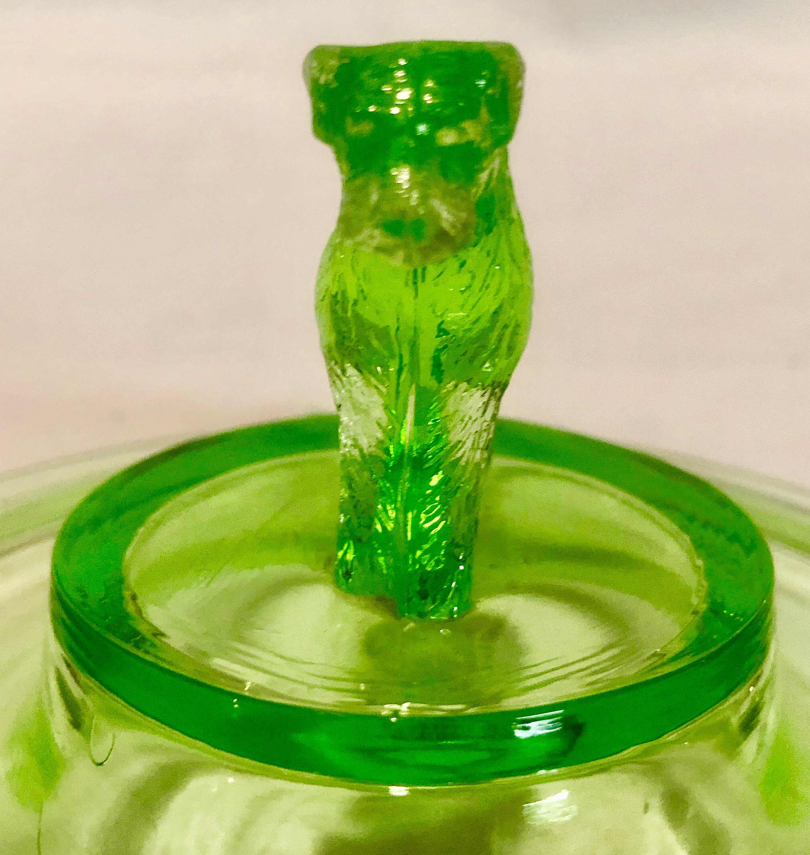 Vintage Green Vaseline/Uranium Depression Glass Terrier/Scottie Dog Ashtray