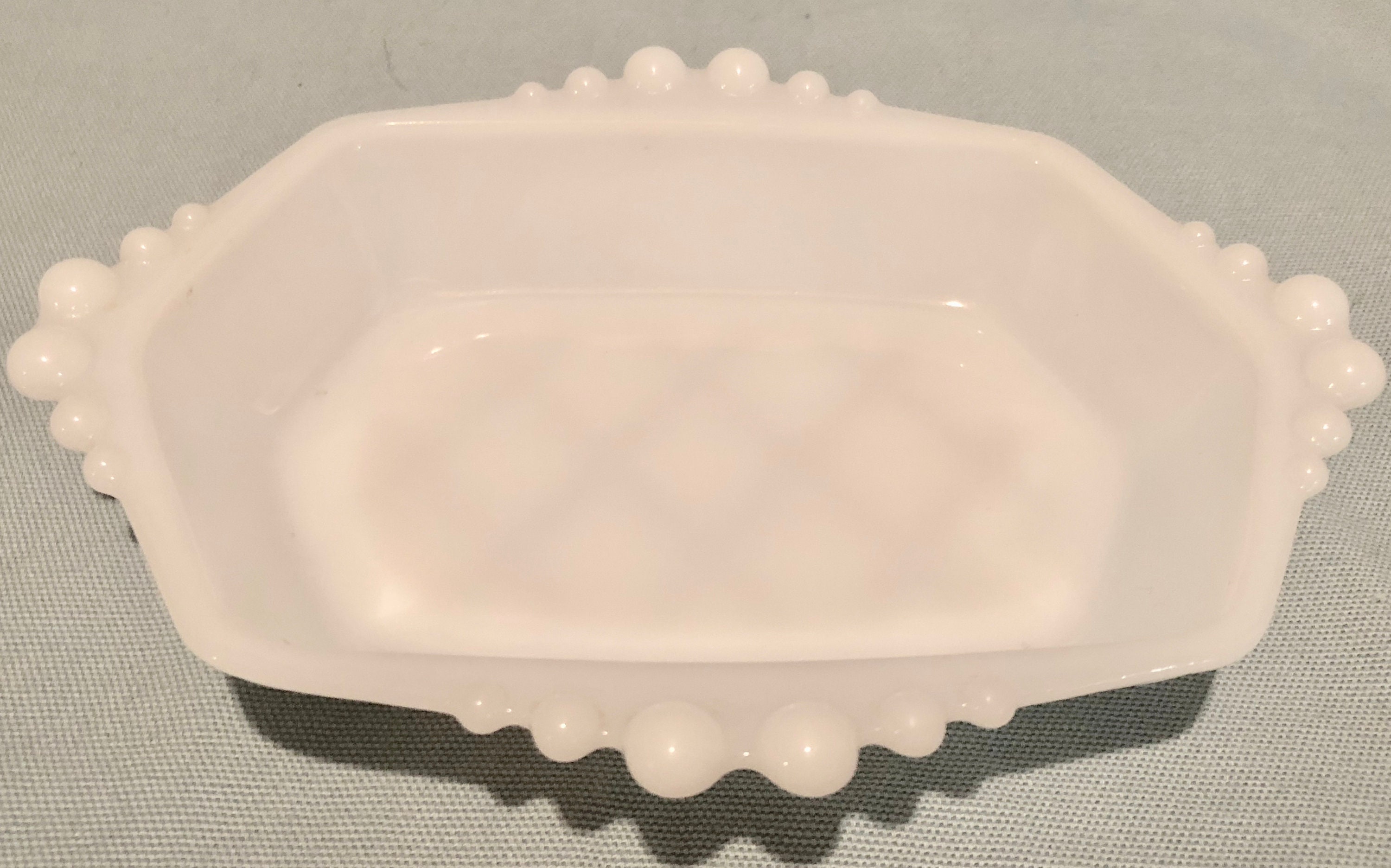 White Milk Glass Soap/Jewelry Dish Harlequin Hobnail Pattern
