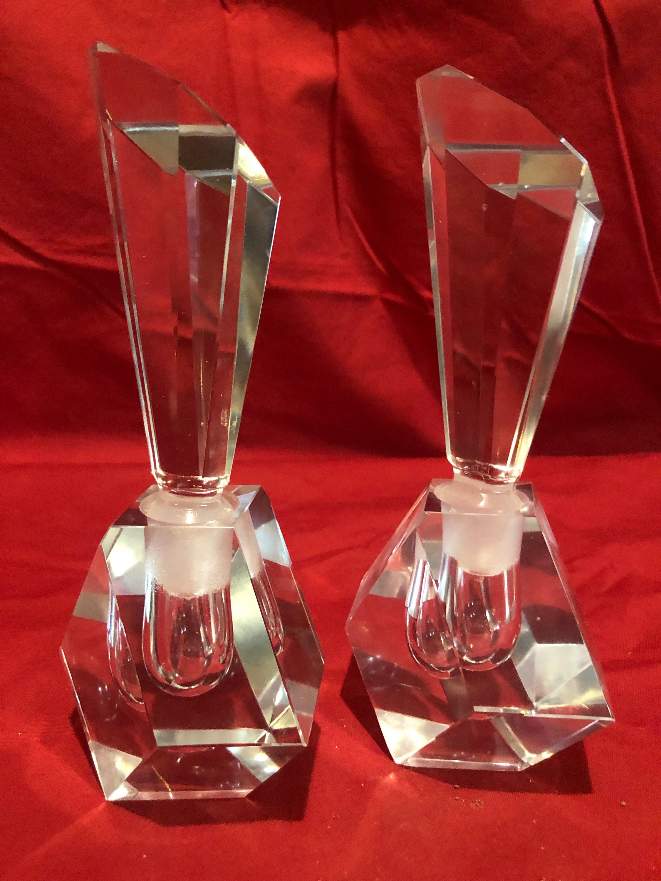 Download Hexagon Cut Vintage Clear Glass Perfume Bottles - Pair of Two
