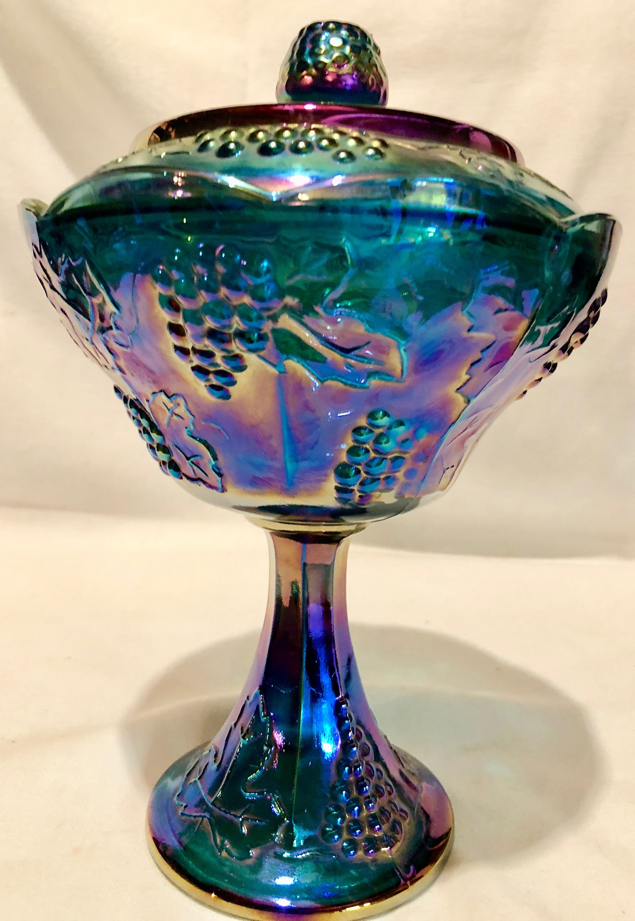 Antique Iridescent Blue Carnival Glass Grapevine Pattern ...