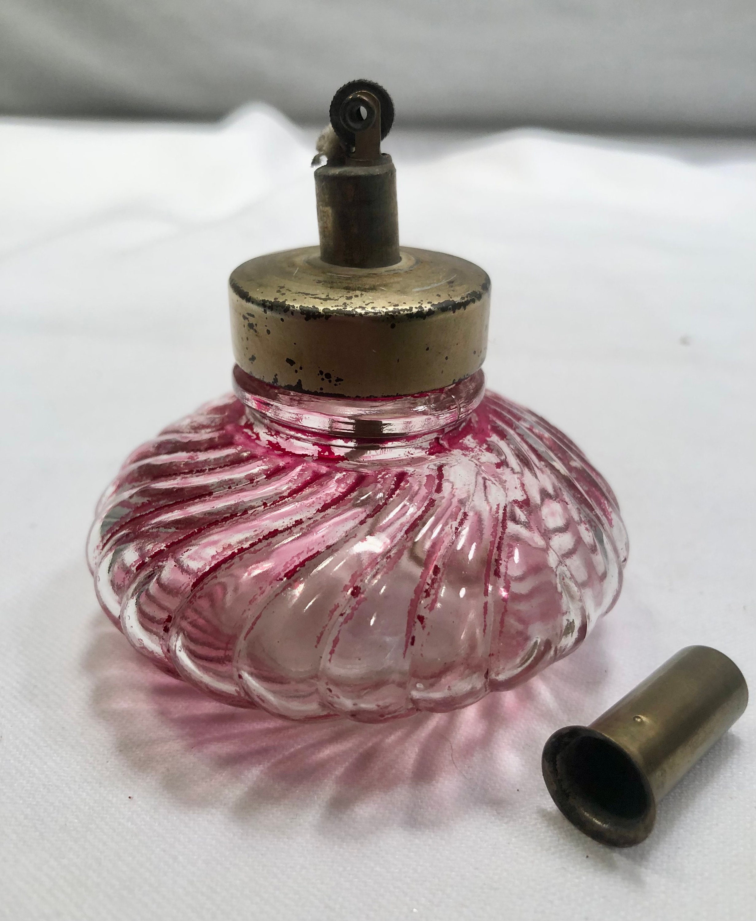 Vintage Pink Swirled Glass Table Lighter