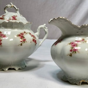 Vintage M&Z Imperial-Wien Österreich Porzellan/China Sahne und Zucker mit rosa Blumen Design No 680