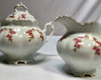 Vintage M&Z Imperial-Vienna Porcelain Cream and Sugar Set, Pink Roses