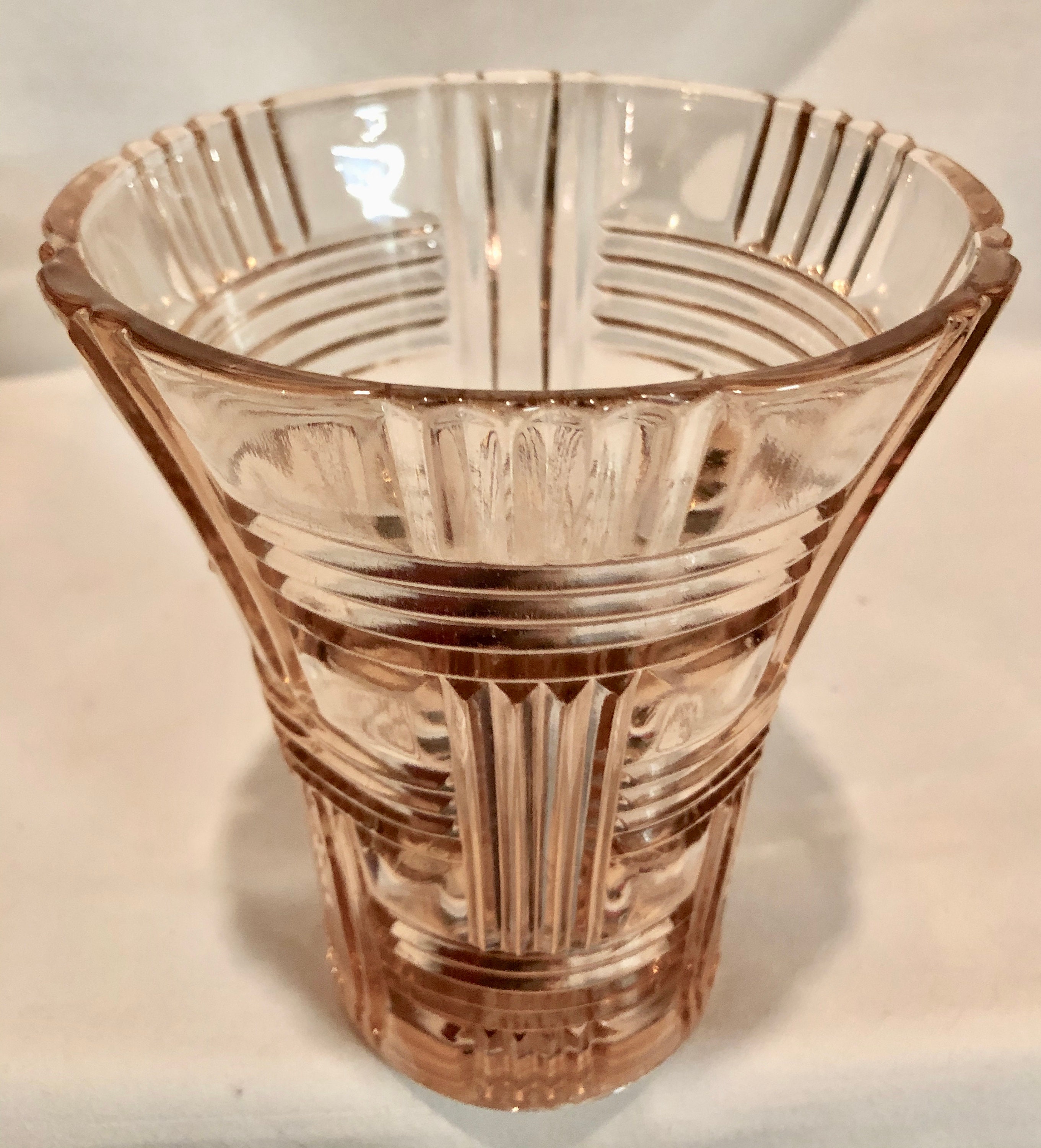 Vintage Blush Pink Depression Glass Basketweave Vase, Hocking Glass Co