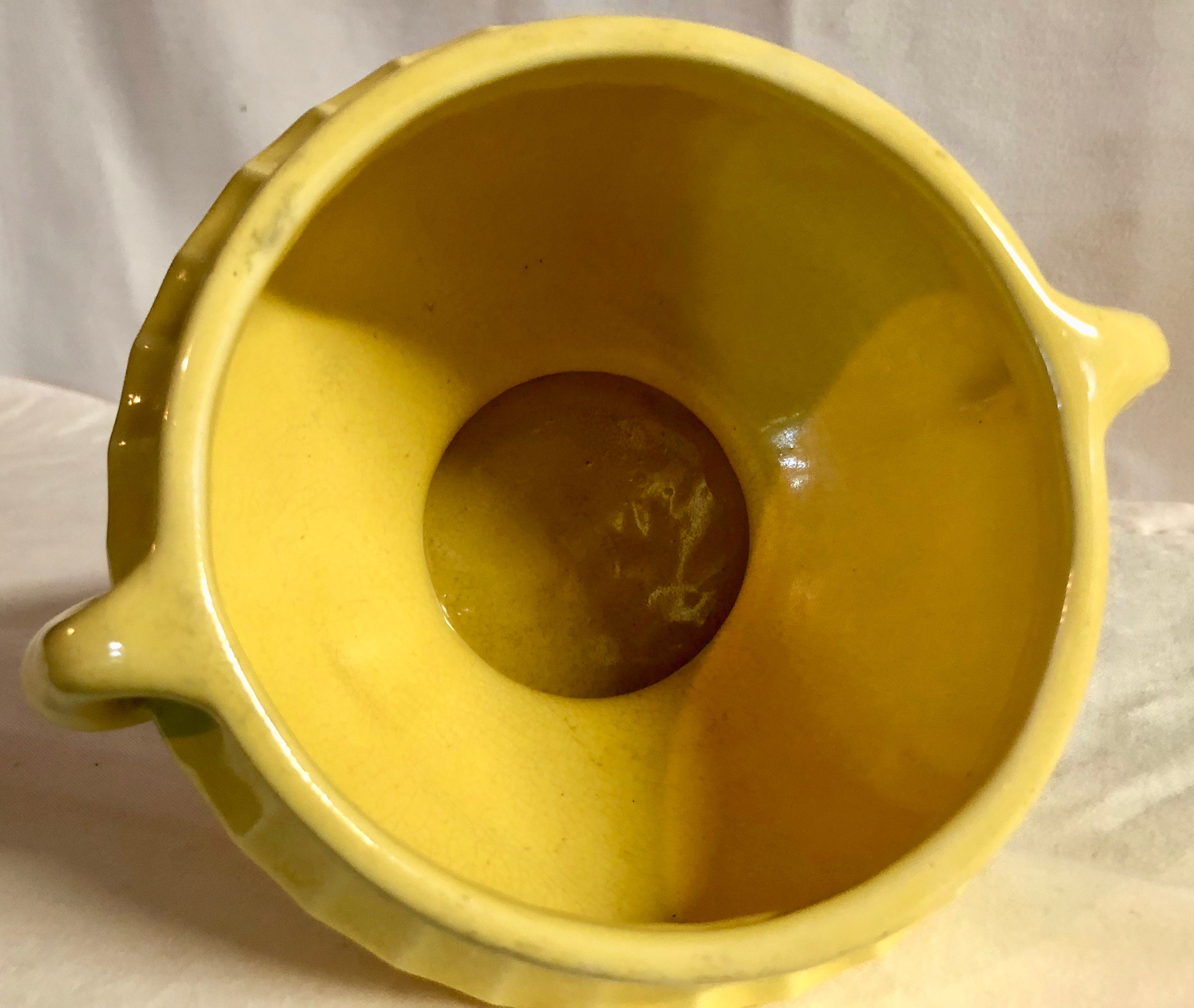 Vintage Glossy Yellow Double Swan Handle American Art Pottery Vase by