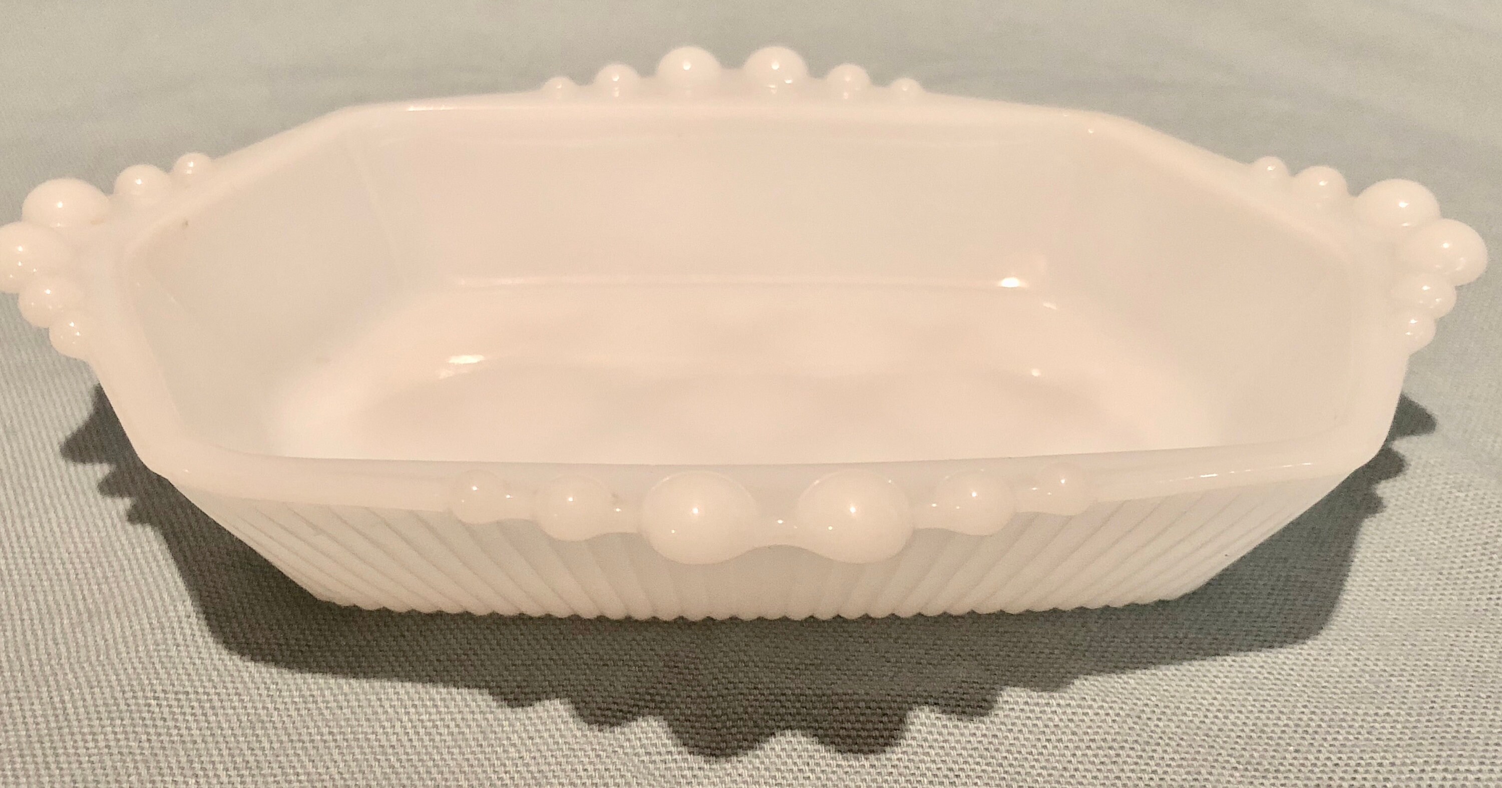 White Milk Glass Soap/Jewelry Dish Harlequin Hobnail Pattern