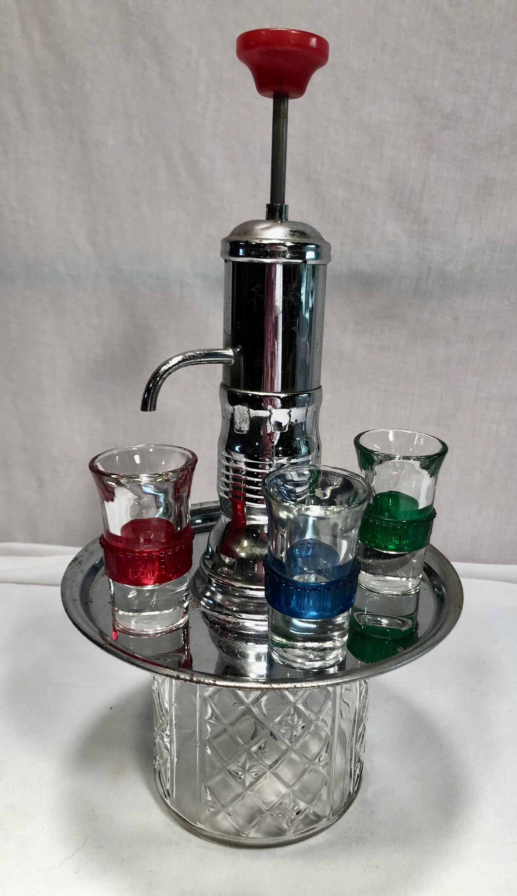 Vintage Barware Shot Glass Set of Three with Cut Glass Alcohol/Liquor