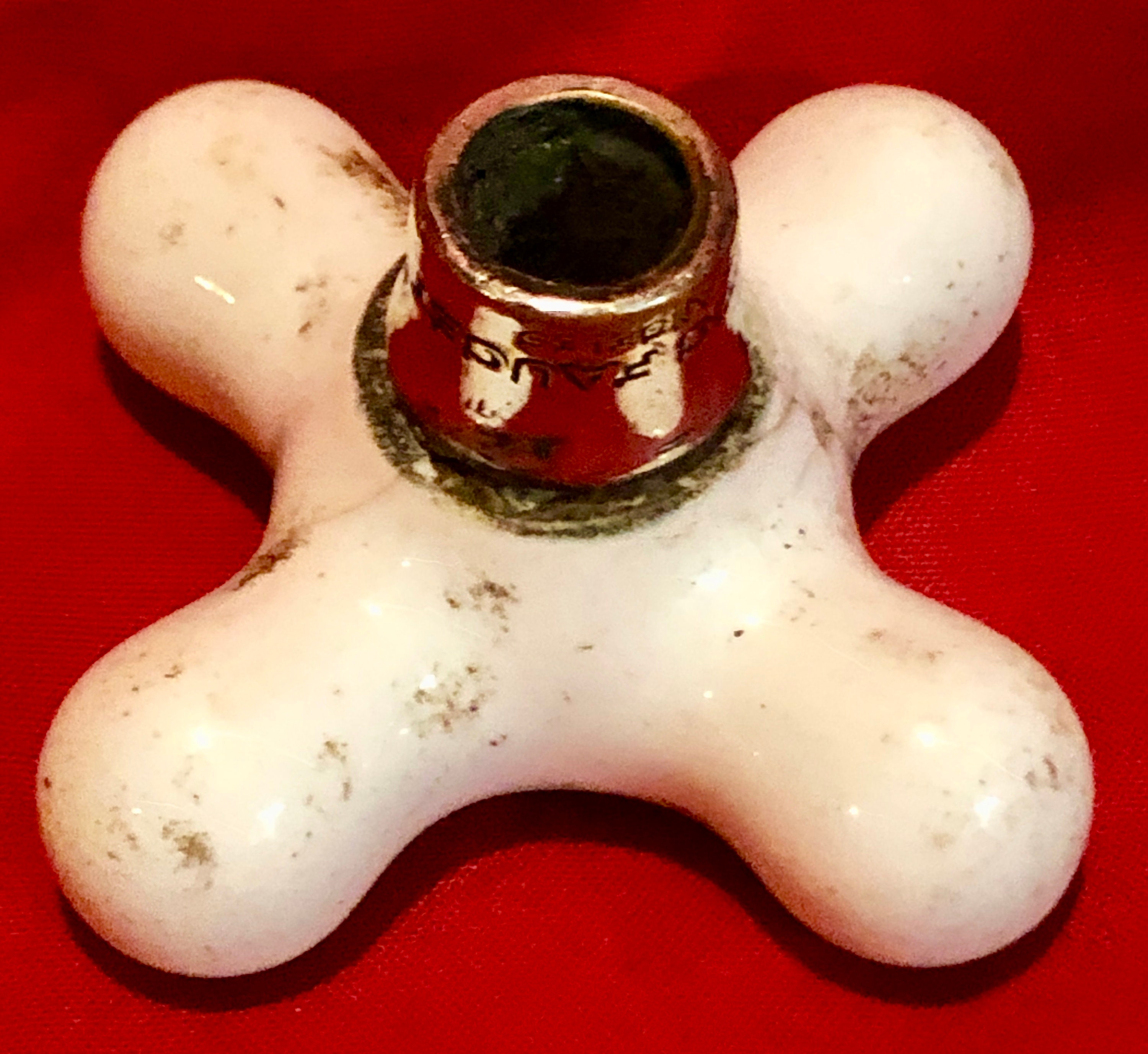 Vintage White Porcelain Cross Handled 'Hot' Faucet HandleMade by