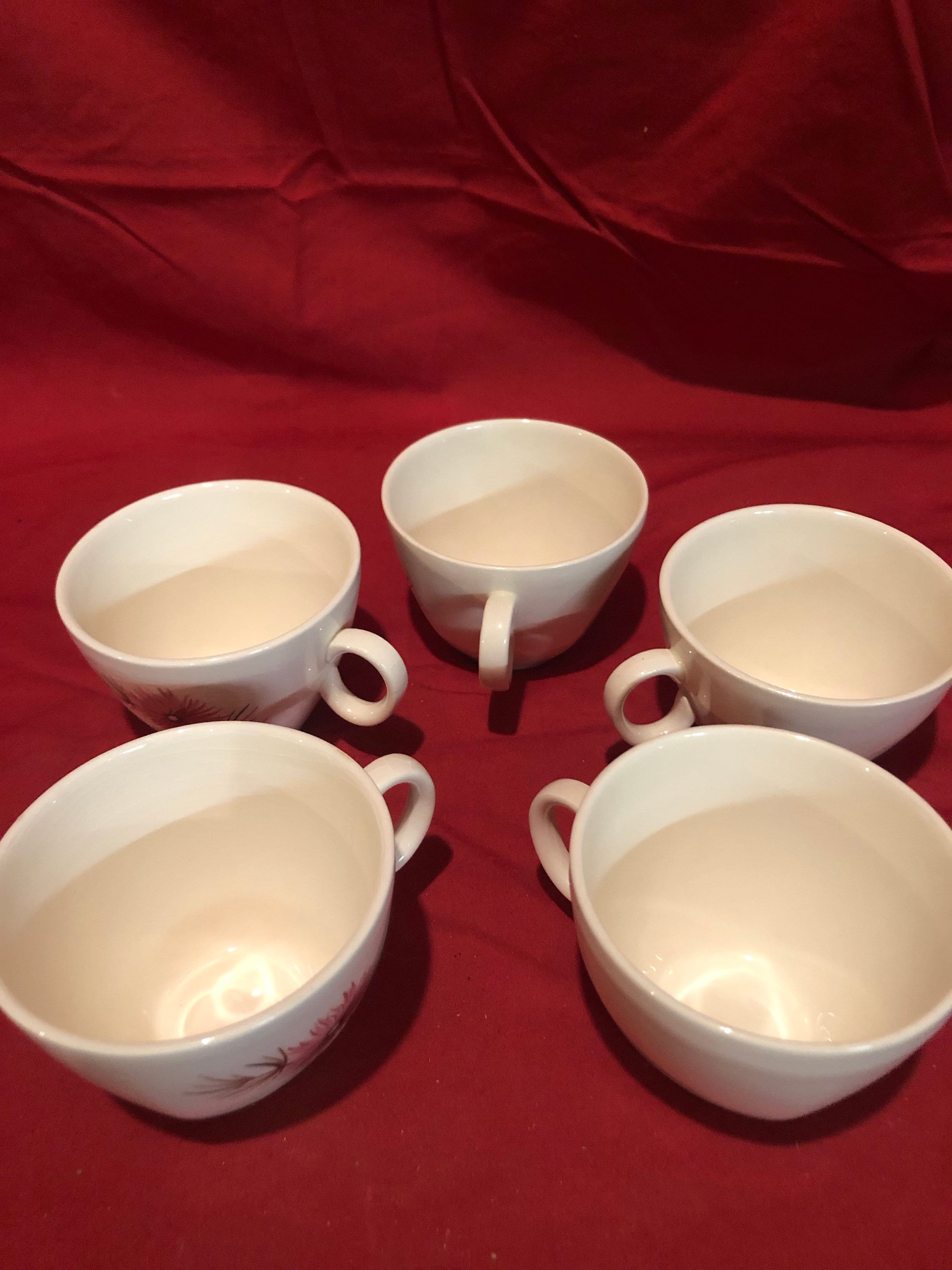 Edwin Knowles Midcentury Coral Pines Coffee/Tea Cups K4090 Set of Five