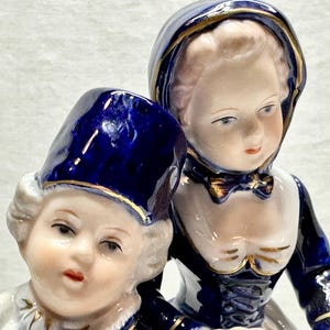 Vintage Porcelain Figurine,Blue and White Porcelain Couple , KPM, Japan