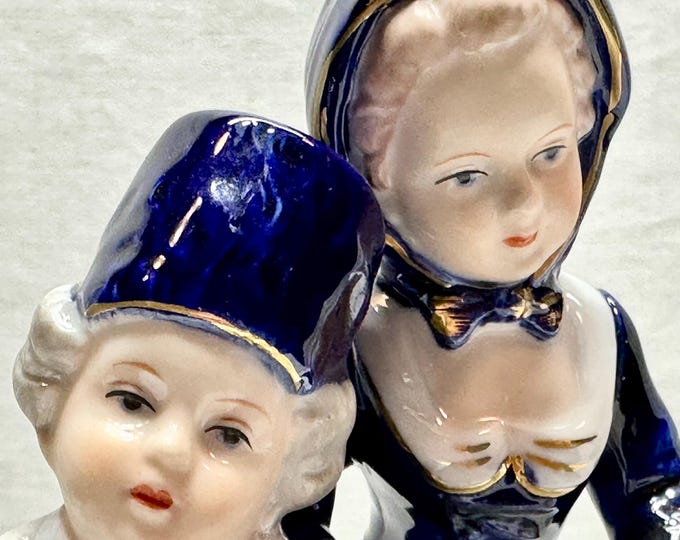 Vintage Porcelain Figurine,Blue and White Porcelain Couple , KPM, Japan
