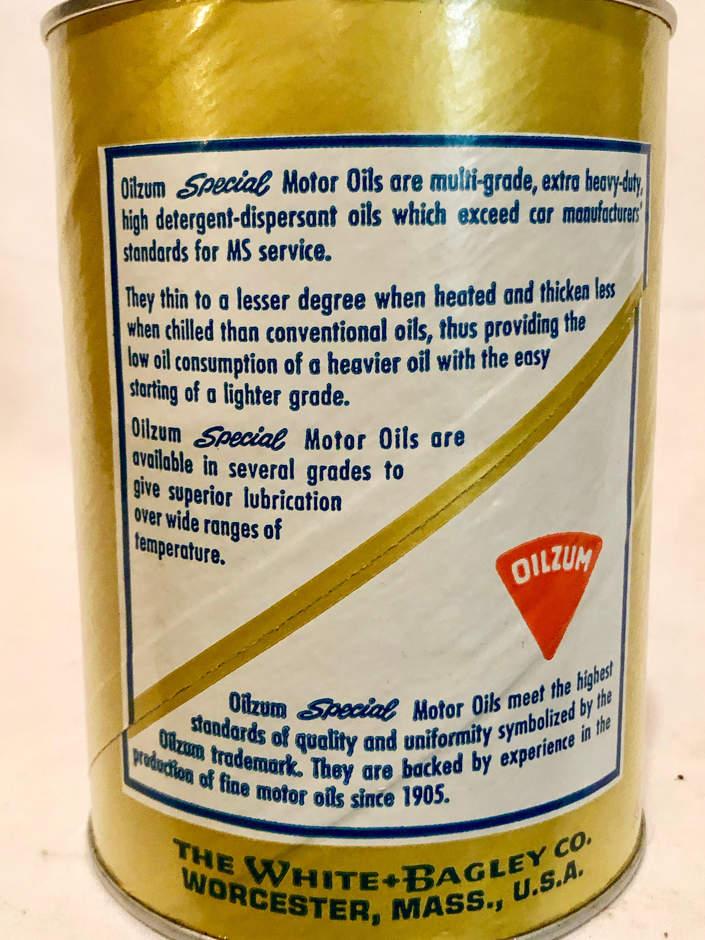 Vintage Oilzum Motor Oil Can Full. Circa 196070s