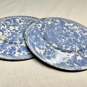 Vintage Blue/White Enamelware/Graniteware Plates-Set of Two