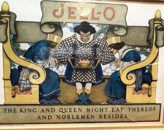 Original Vintage Framed Maxfield Parrish Jello Advertisement-The King and Queen Might Eat, Circa 1921