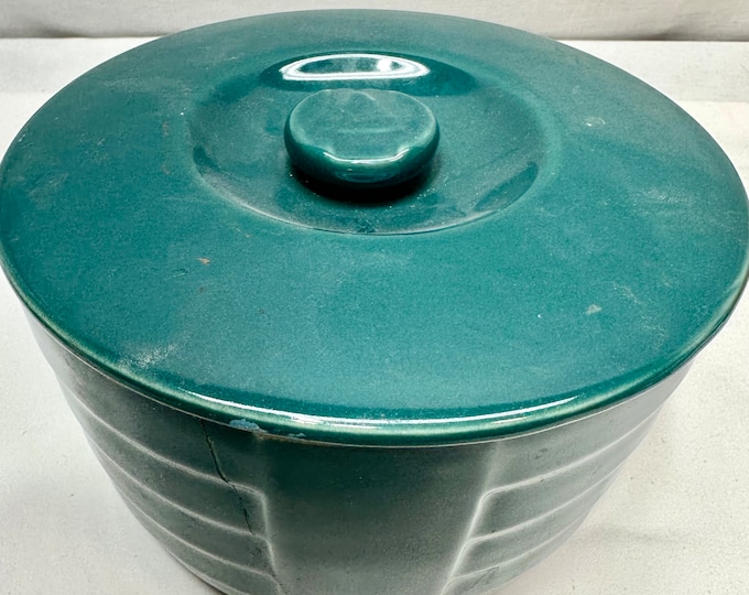 Vintage Halls Pottery Green Lidded Bowl made Exclusively for Hot Point Refrigerators