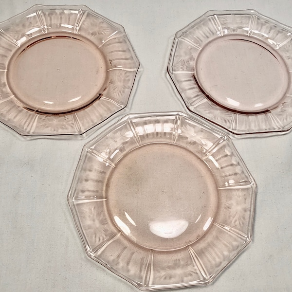 Pink Depression Glass Dessert Plates Etsy