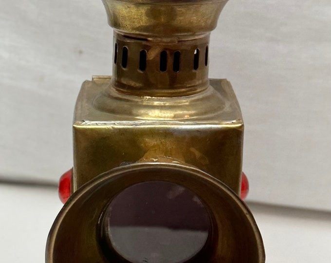 Vintage Brass Kerosene/Oil Lamp with Red Glass Jewels