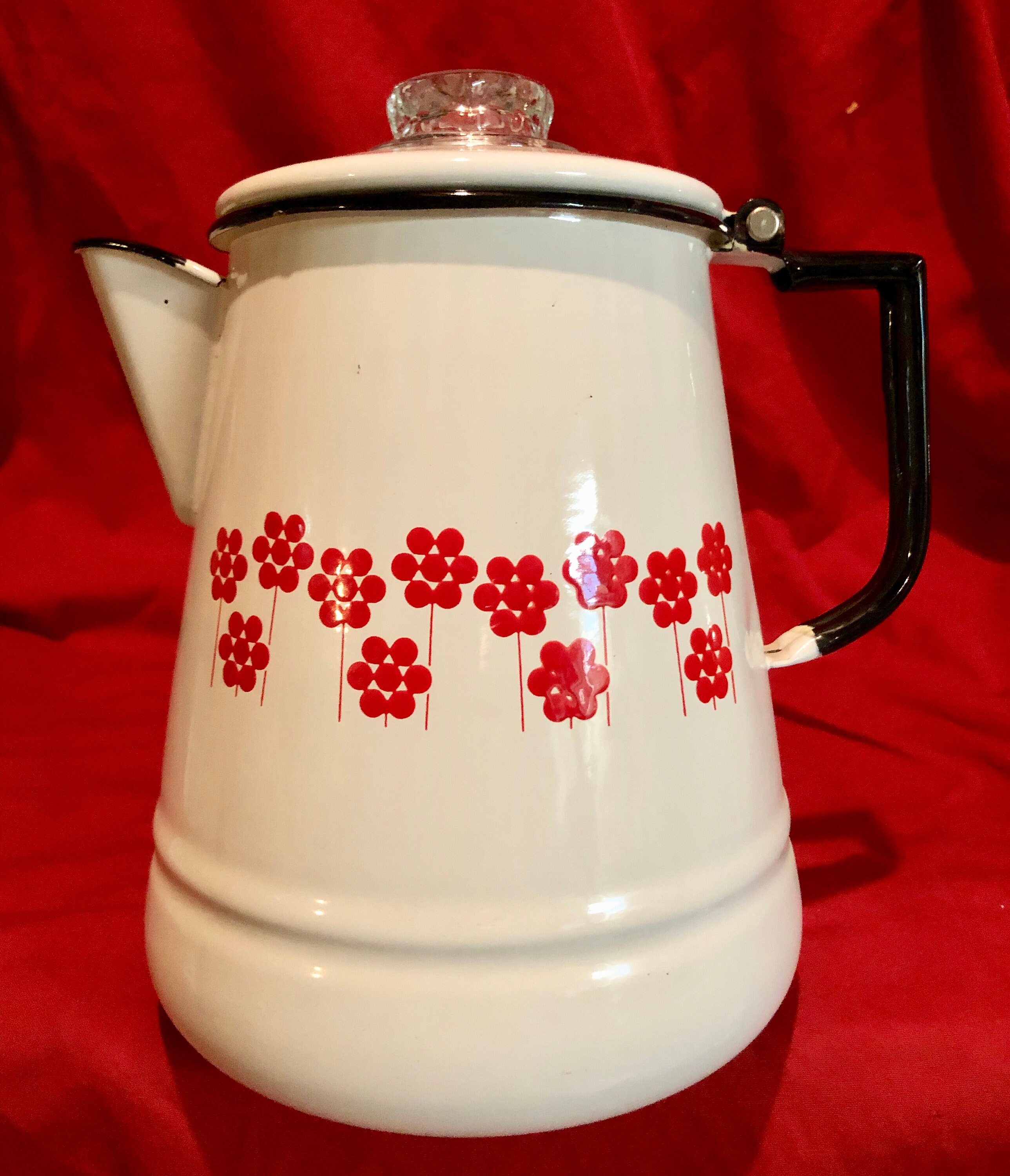 Vintage White Enamelware 16 cup Percolating Coffee Pot