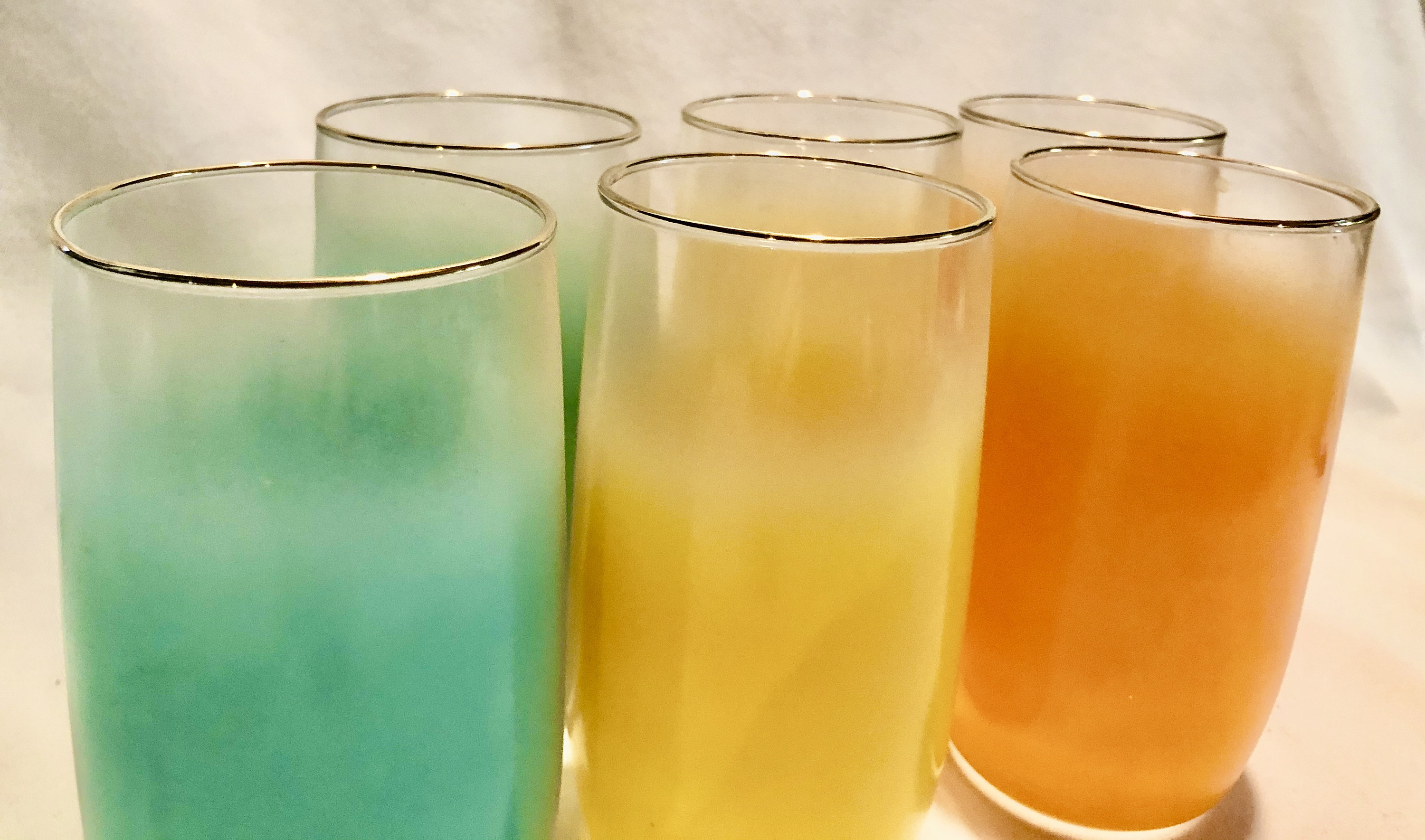 Vintage Drinking/Water/Juice Glasses Set of Six Orange,Teal,Yellow