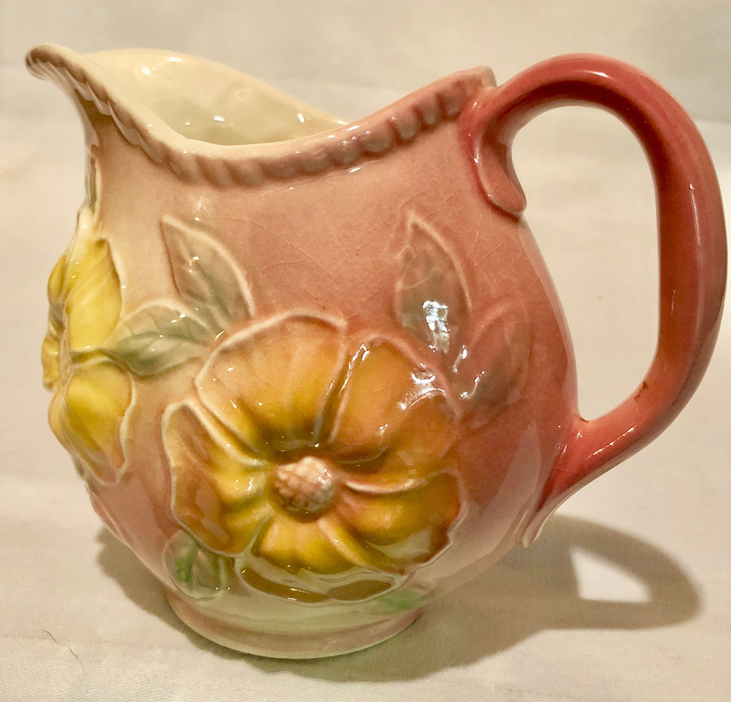 USA Pottery Vintage Pink Juice/Water Pitcher with Yellow ...