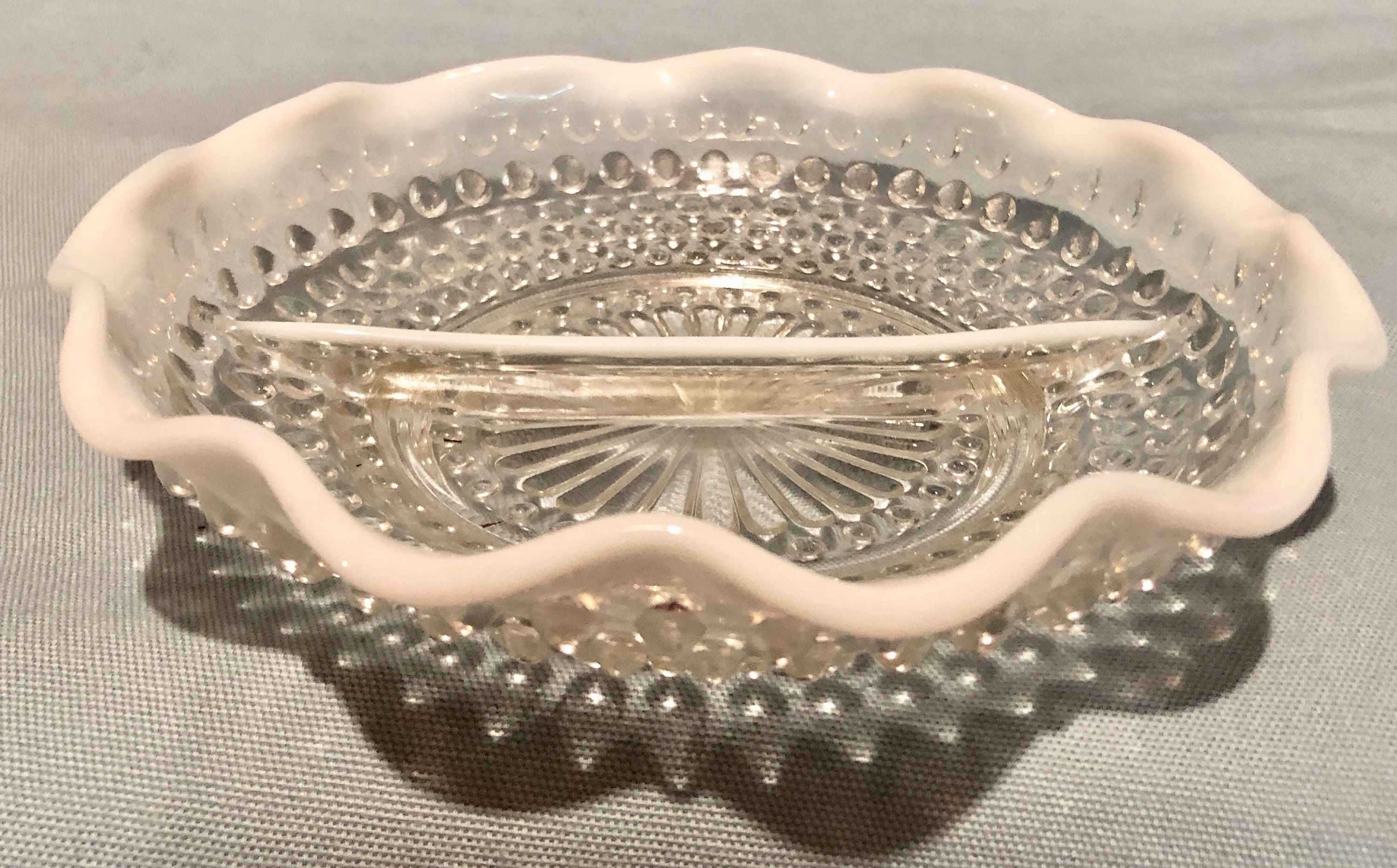 Hobnail Clear/White Vintage Glass Divided Serving Dish