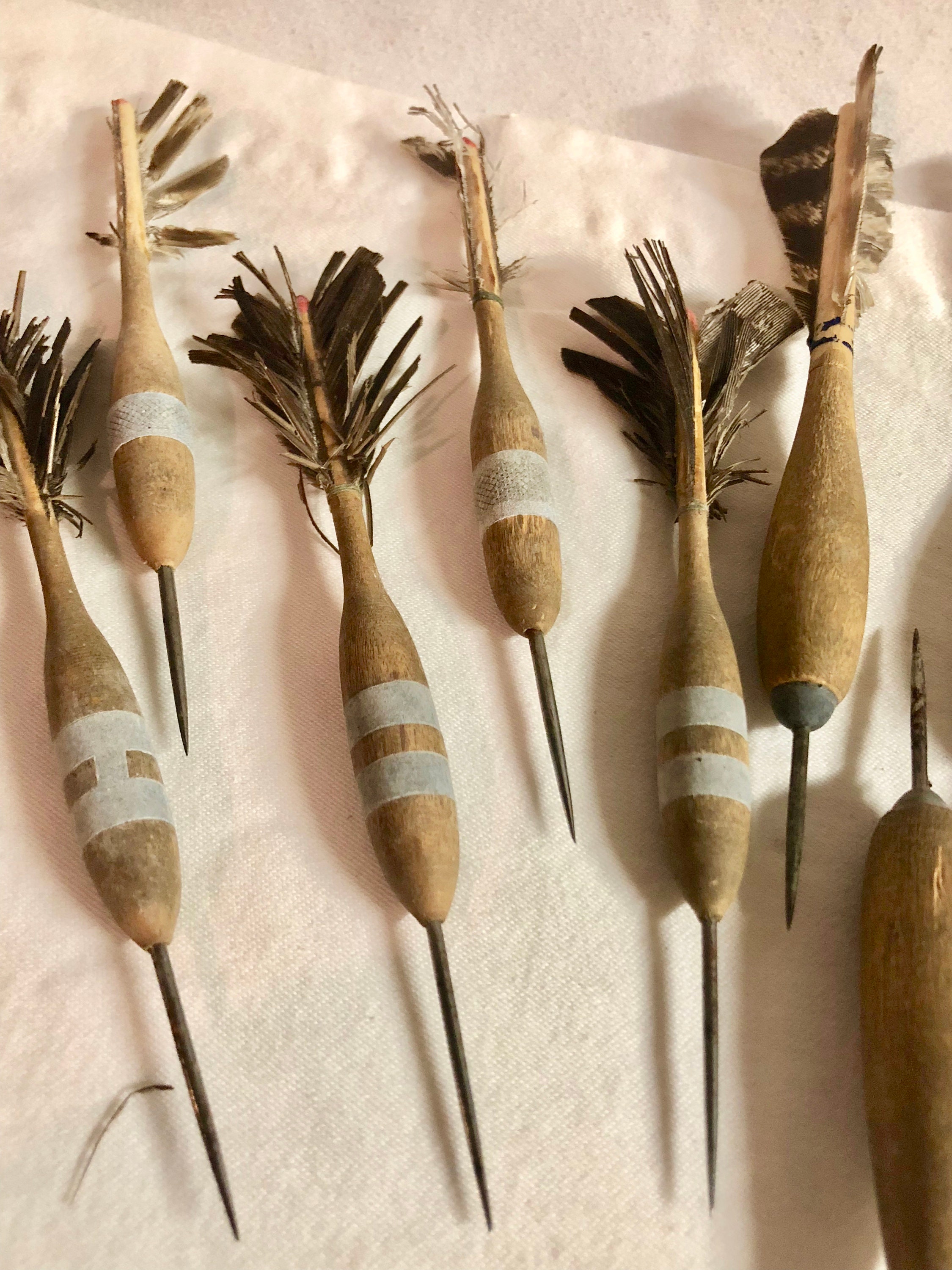 Vintage Wooden and Feather Darts with Stainless Steel Tips Lot of 28