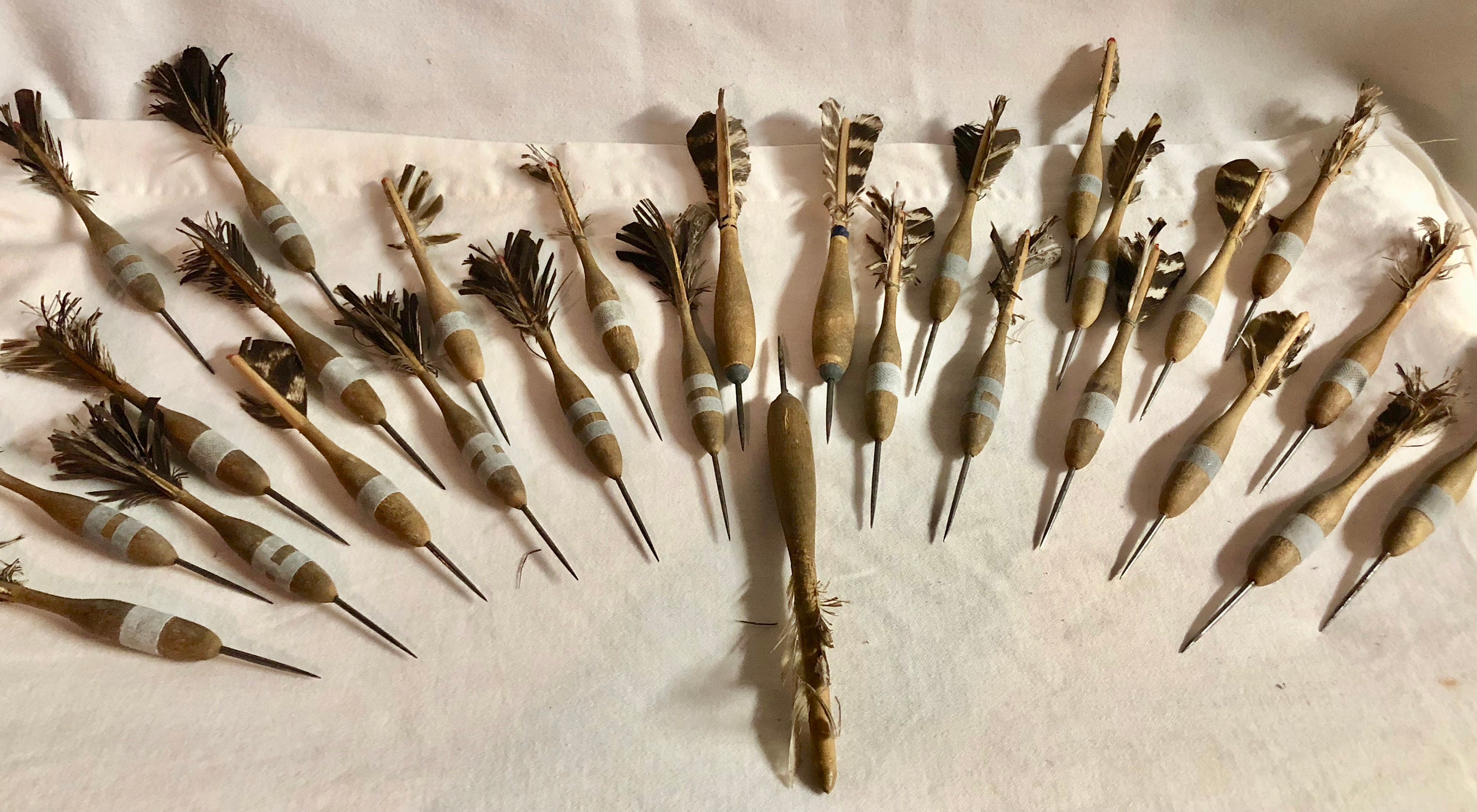 Vintage Wooden and Feather Darts with Stainless Steel Tips Lot of 28