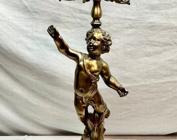 Vintage Gold Metal Candelabra Cherub Table/Accent Lamp, Underwriter Labs,Issue 48529