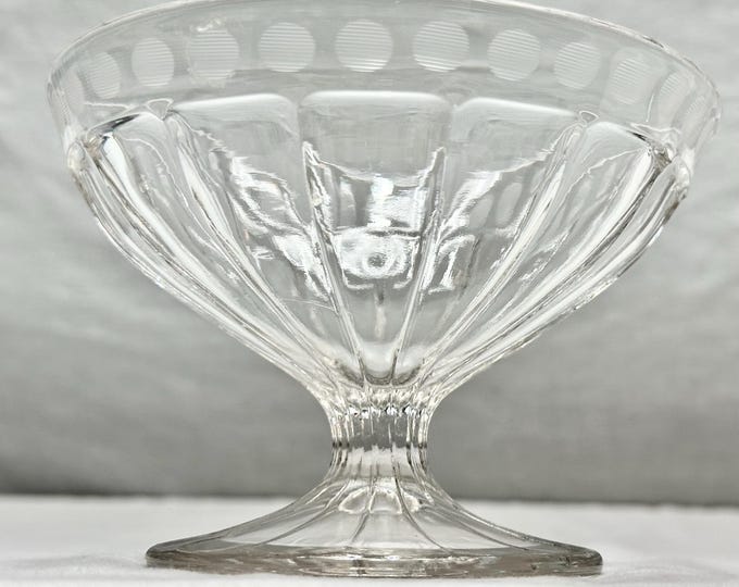 Vintage Footed Crystal Candy/Compote/Jewlery Dish with Polka Dot Pattern Edge