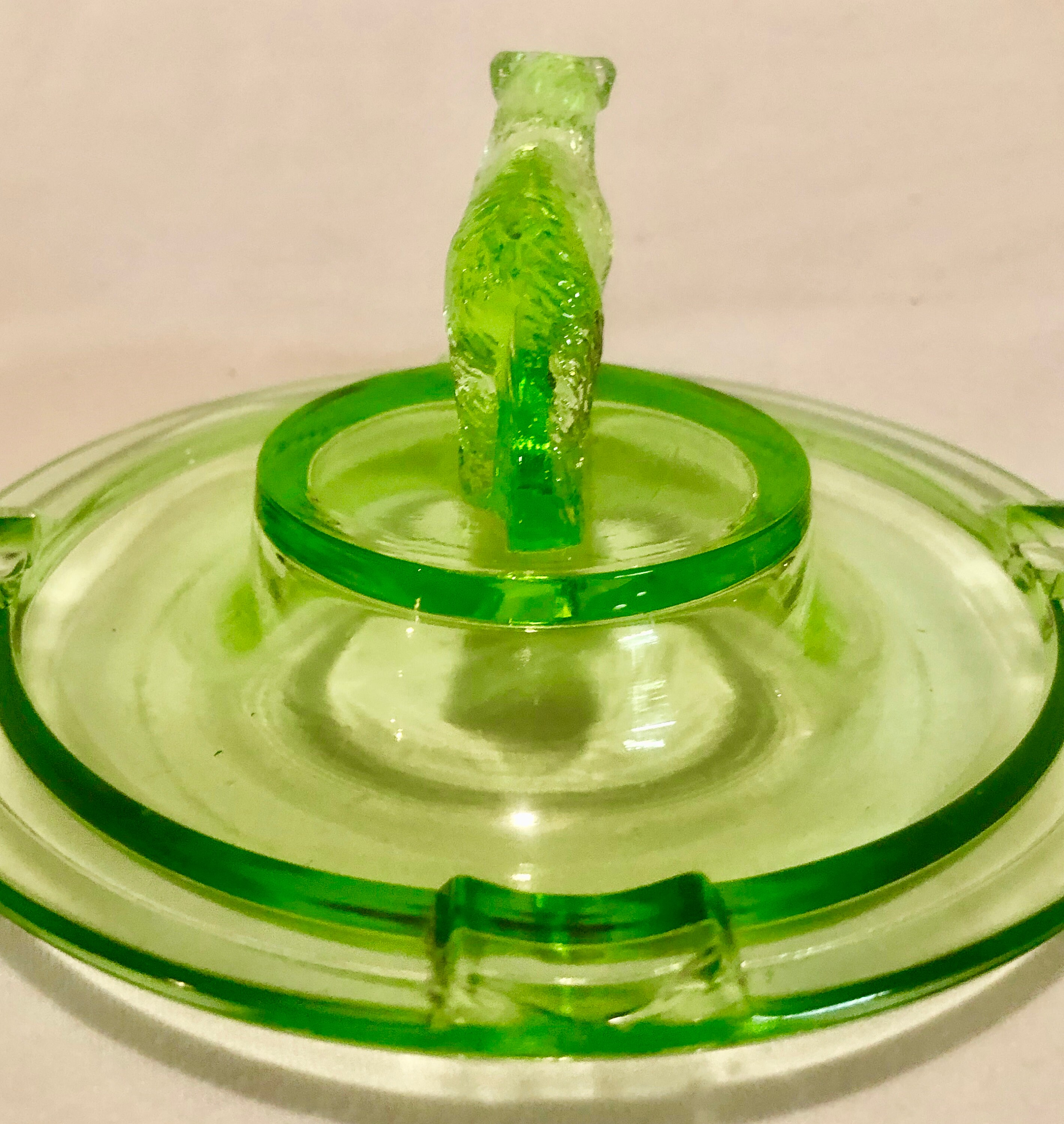 Vintage Green Vaseline/Uranium Depression Glass Terrier/Scottie Dog Ashtray