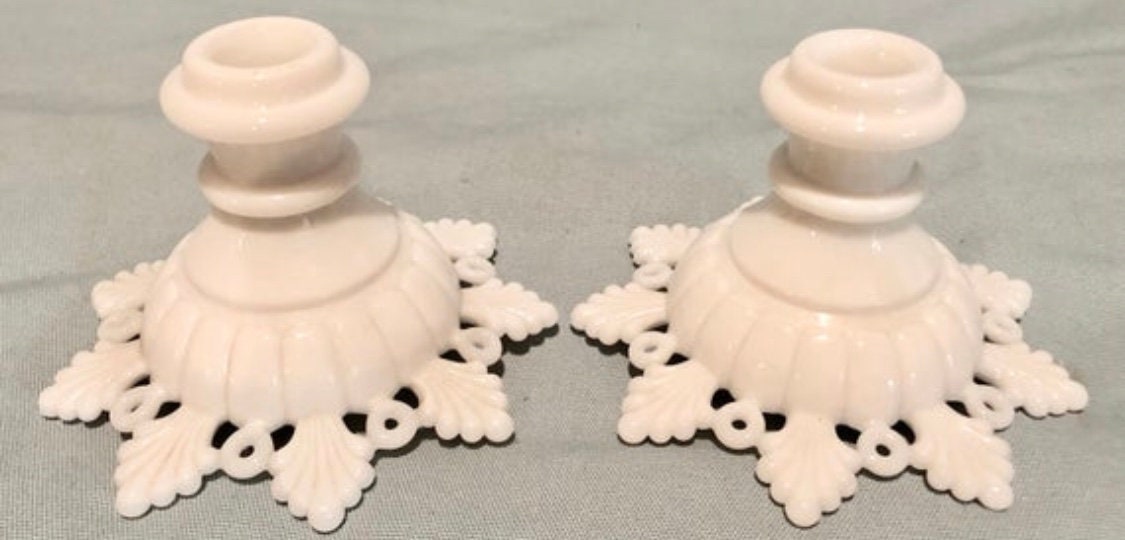 Vintage White Milkglass Candlestick Holders- set of Two