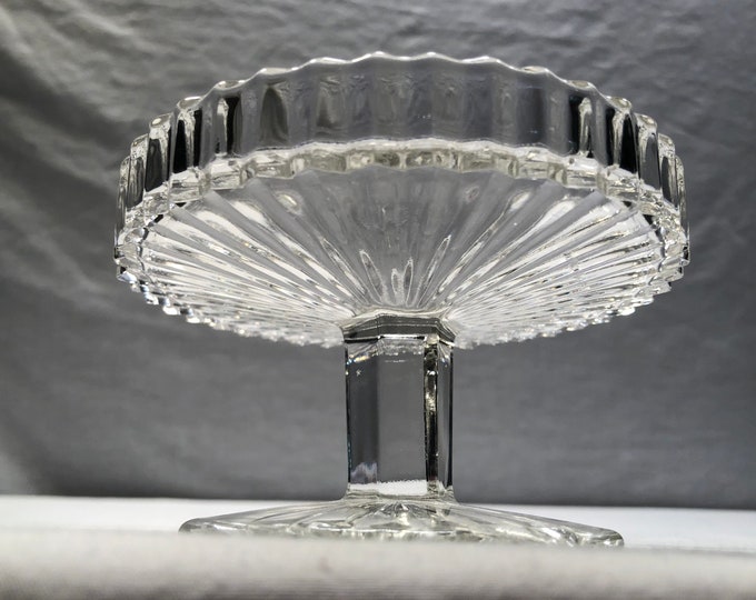 Vintage Ribbed Clear Glass Pedestal Dish, Candleholder, Made in Czech