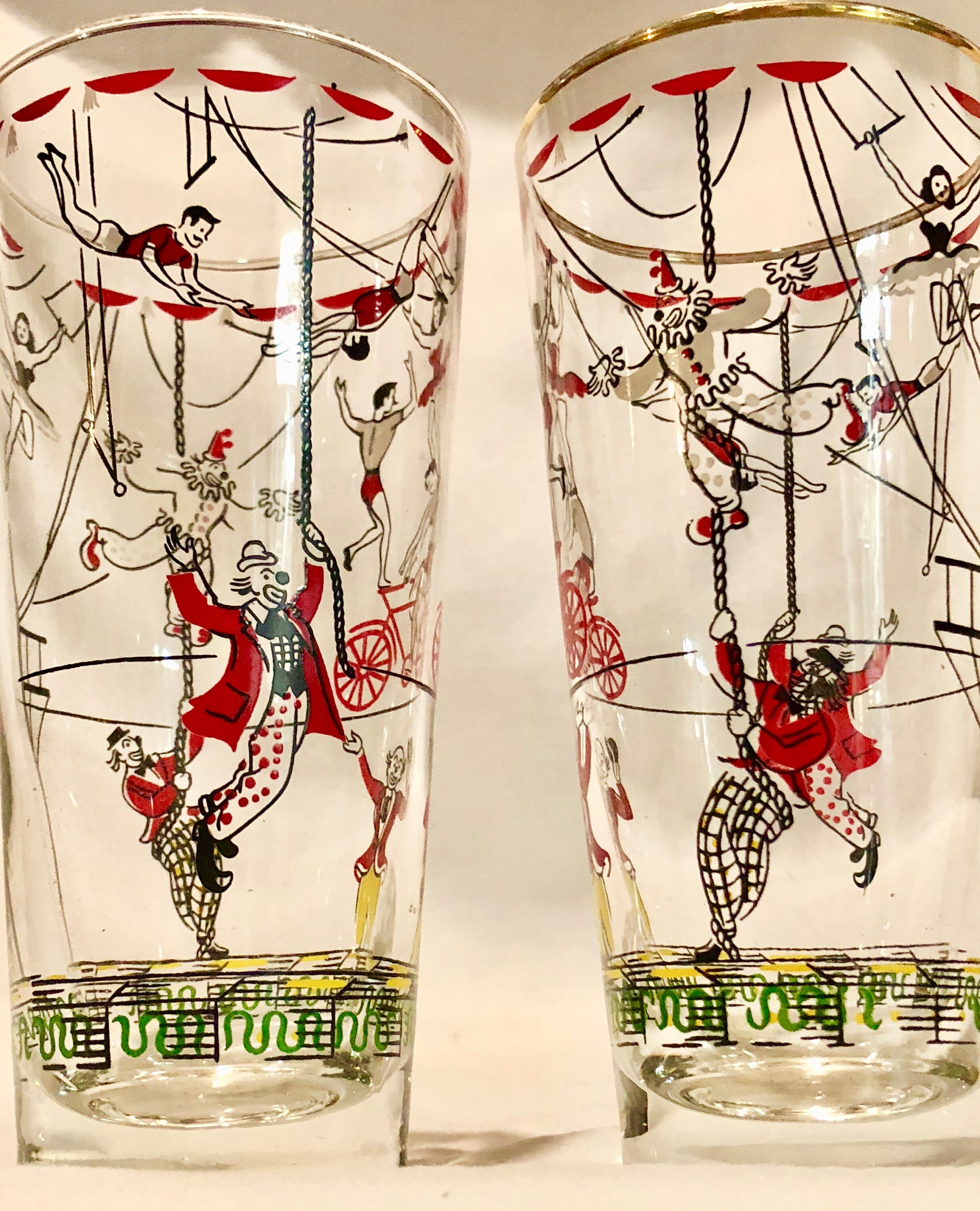 vintage circus drinking glasses