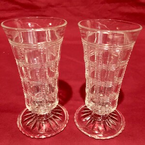 Midcentury Clear Glass Basketweave Pattern Juice Glasses Set of Two