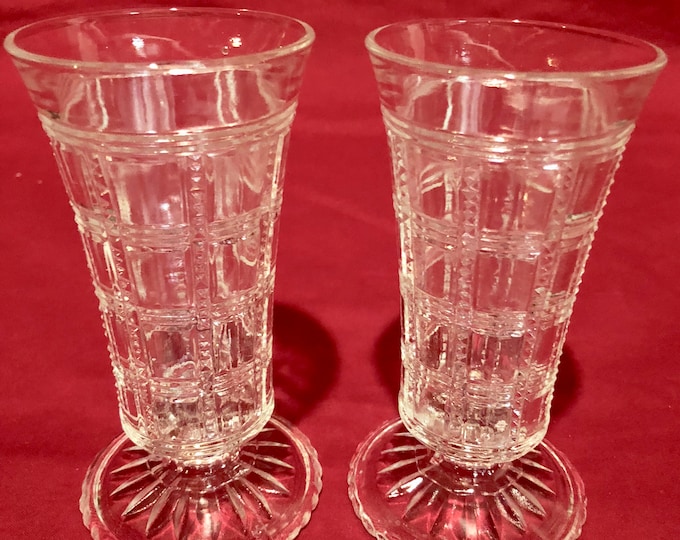 Midcentury Clear Glass Basketweave Pattern Juice Glasses Set of Two