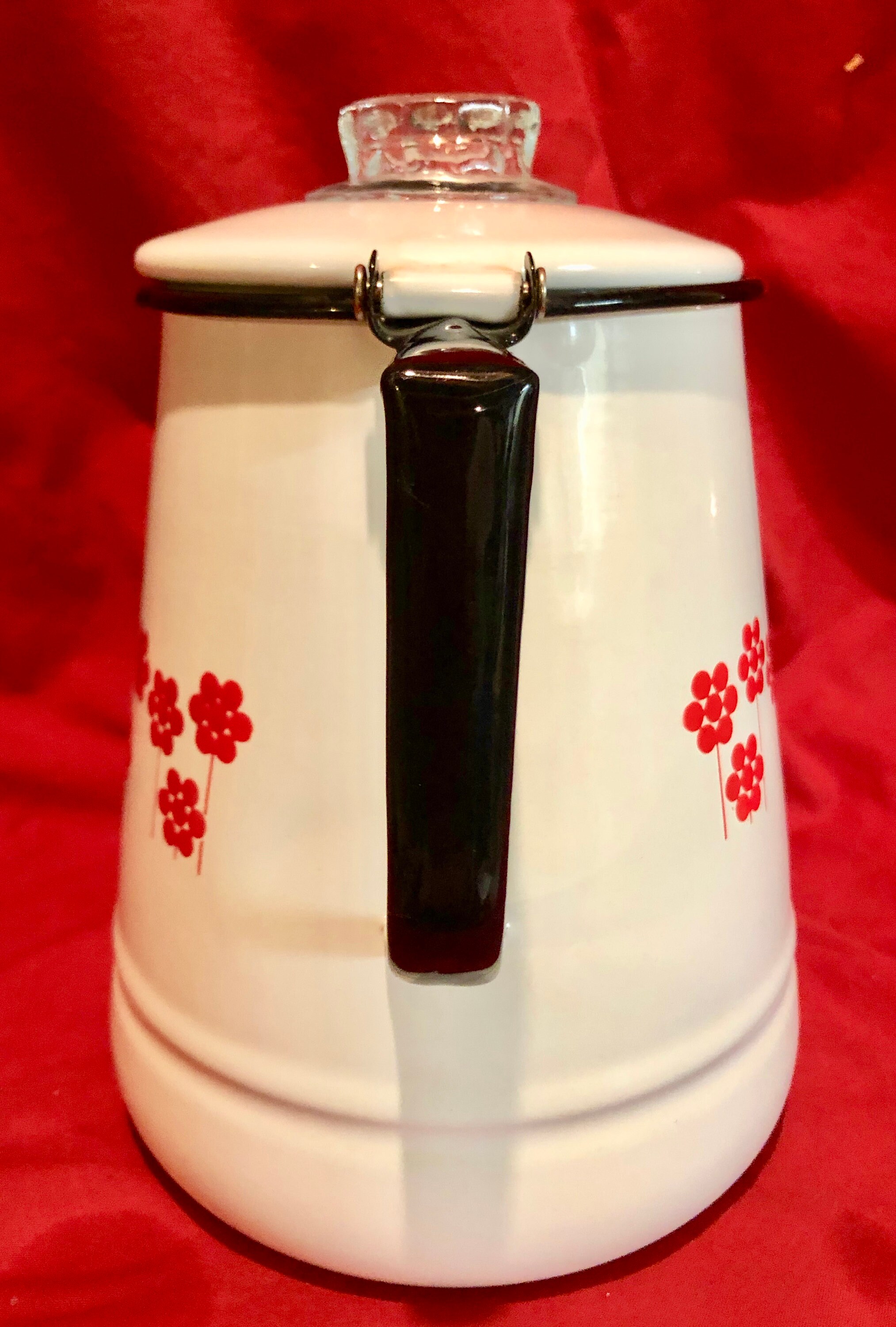 Vintage White Enamelware 16 cup Percolating Coffee Pot 