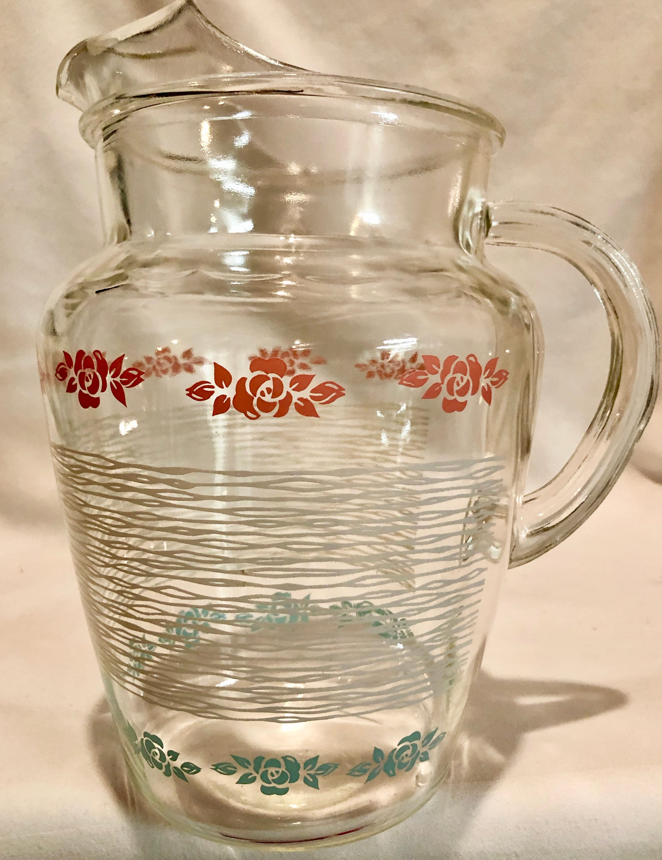 Vintage Glass Water/Beverage Pitcher with Ice Lip