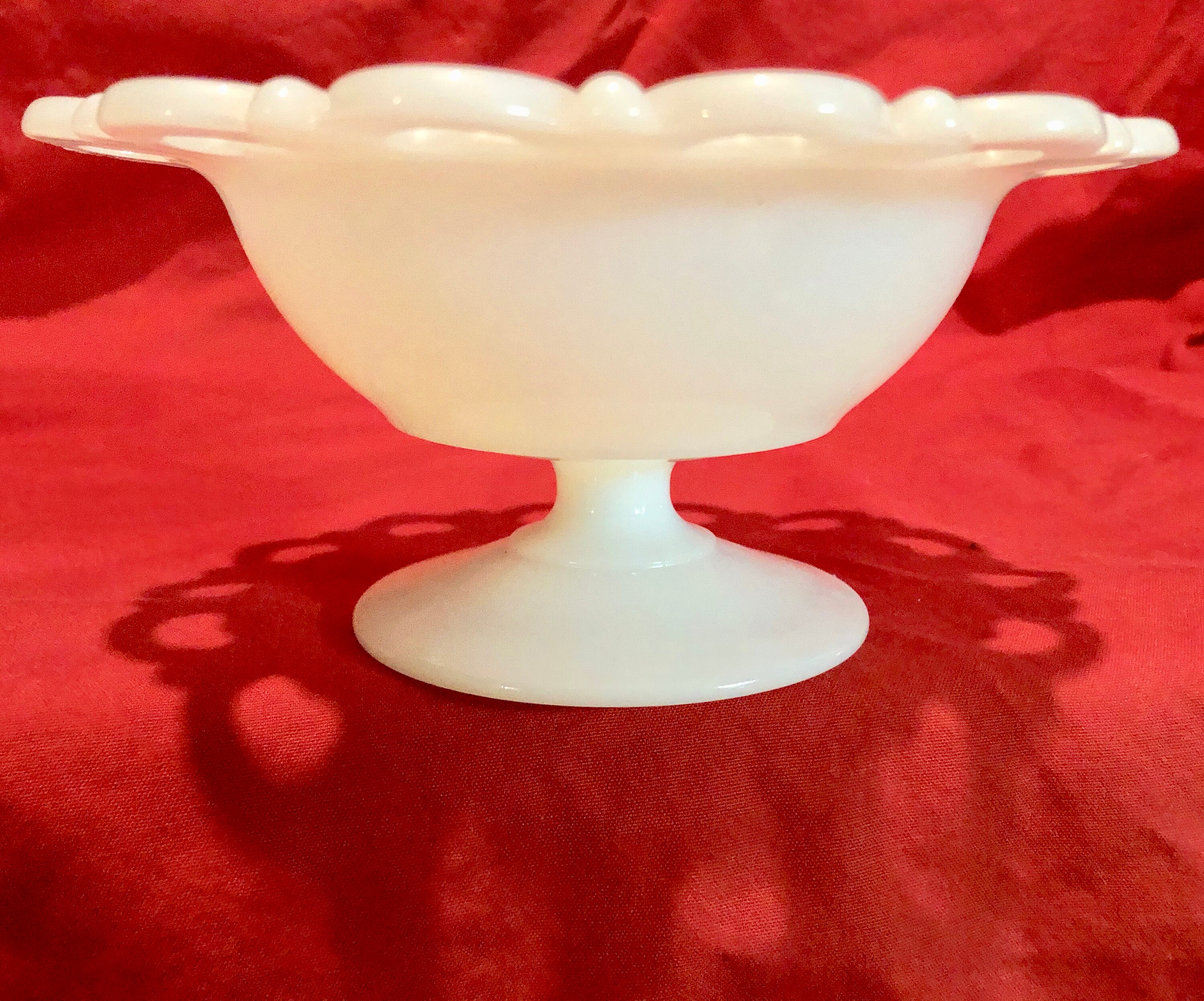 Vintage 'Lace Edge' White MilkGlass Pedestal Dish