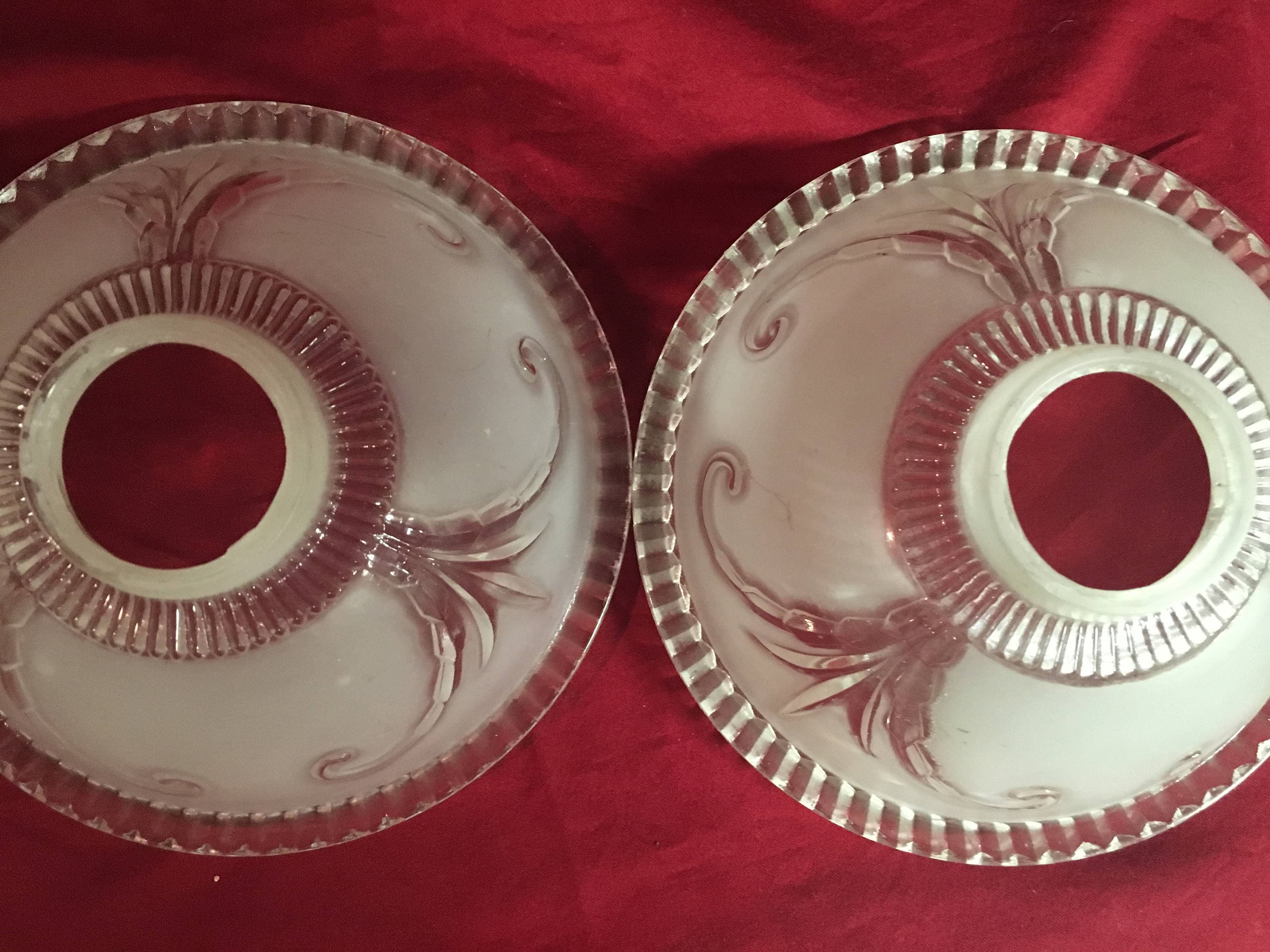 Vintage Etched Frosted Glass Light Fixtures set of Two