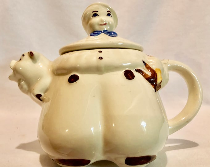 Vintage Tom the Pipers Son Ceramic Teapot, Shawnee Pottery, Zanesville Ohio