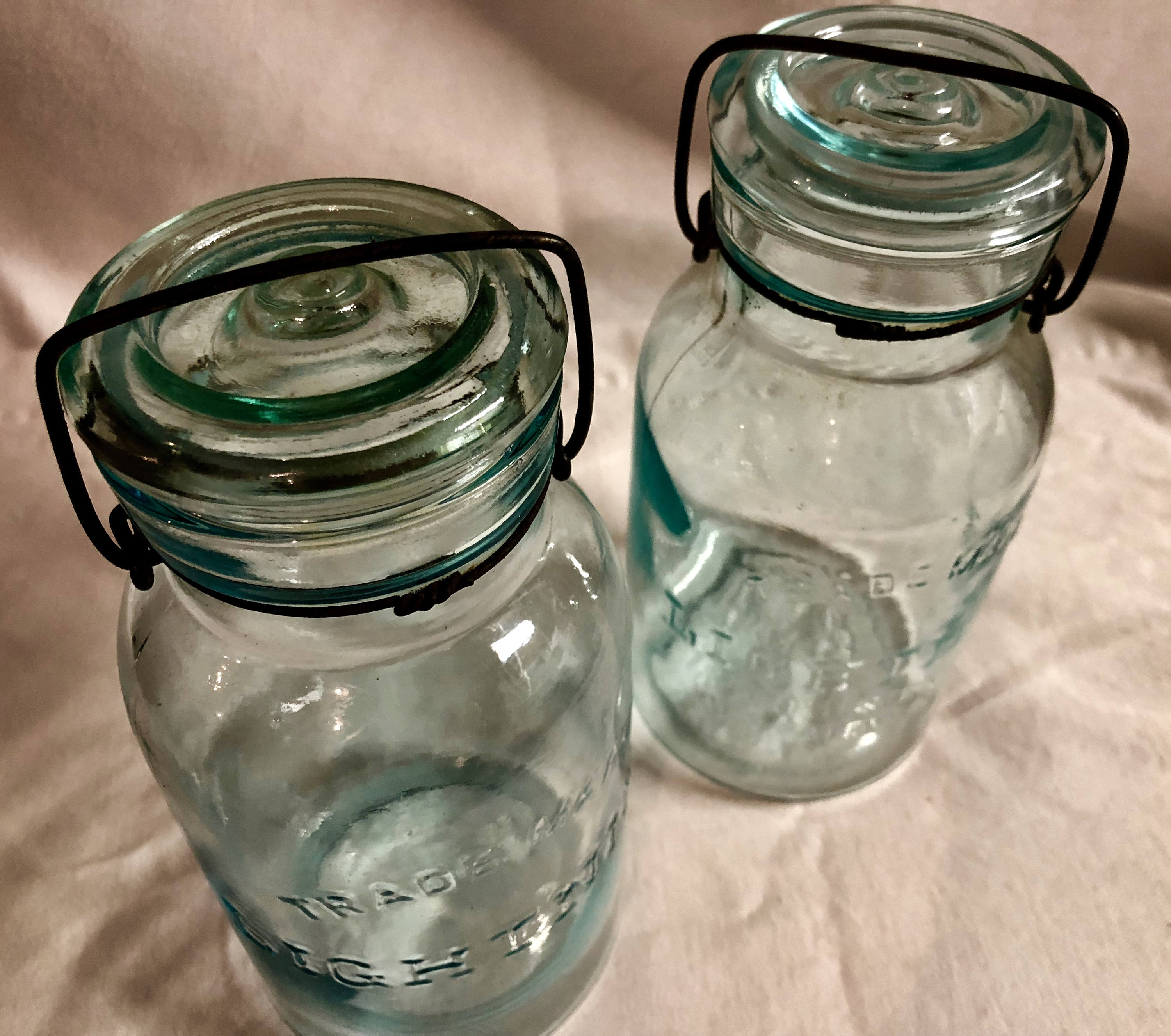 Antique Green Tinted Lightening Fruit/Canning Glass Jars