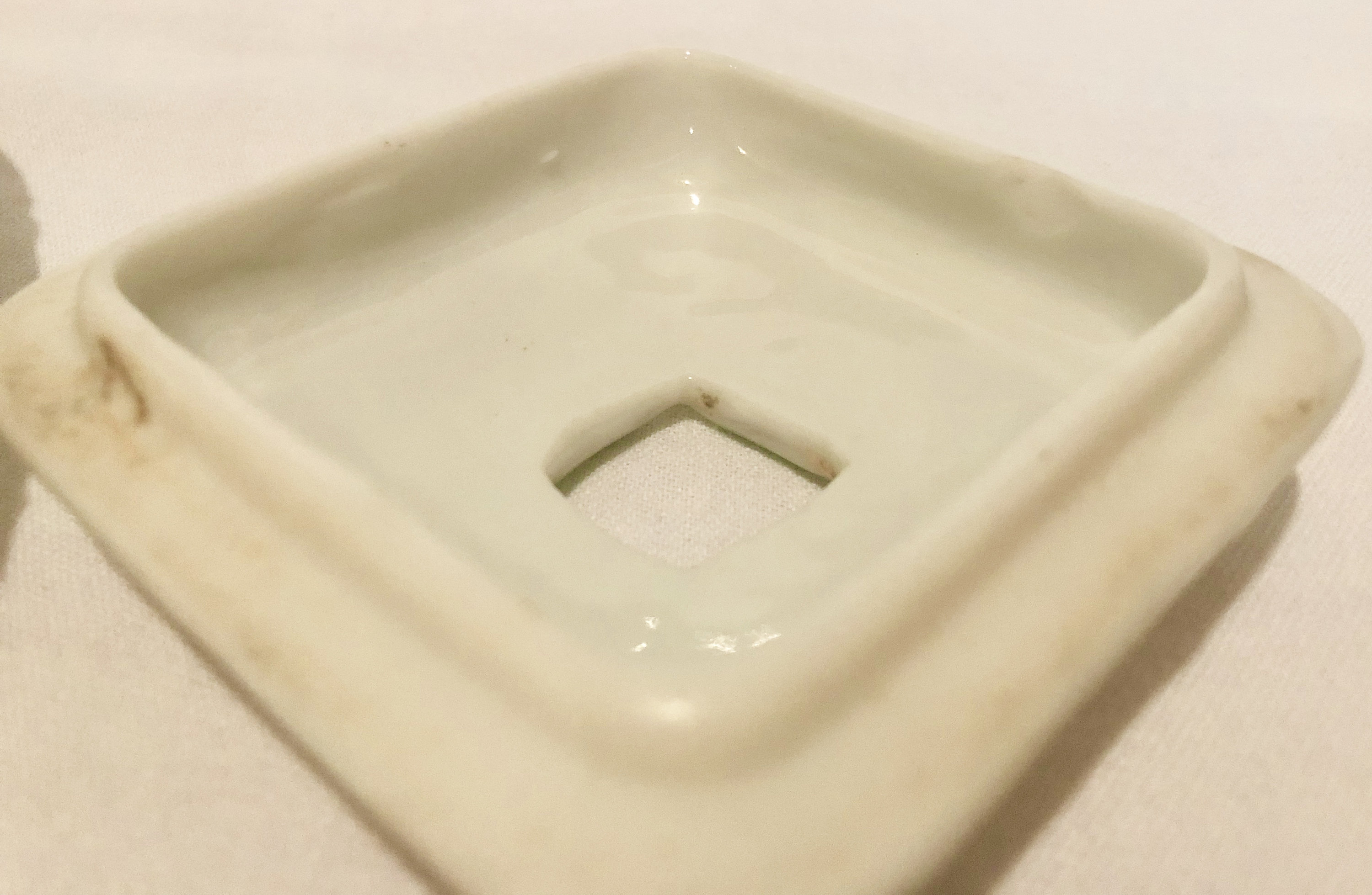 Porcelain Antique Hair Receiver with Delicate Hand Painted Lilac