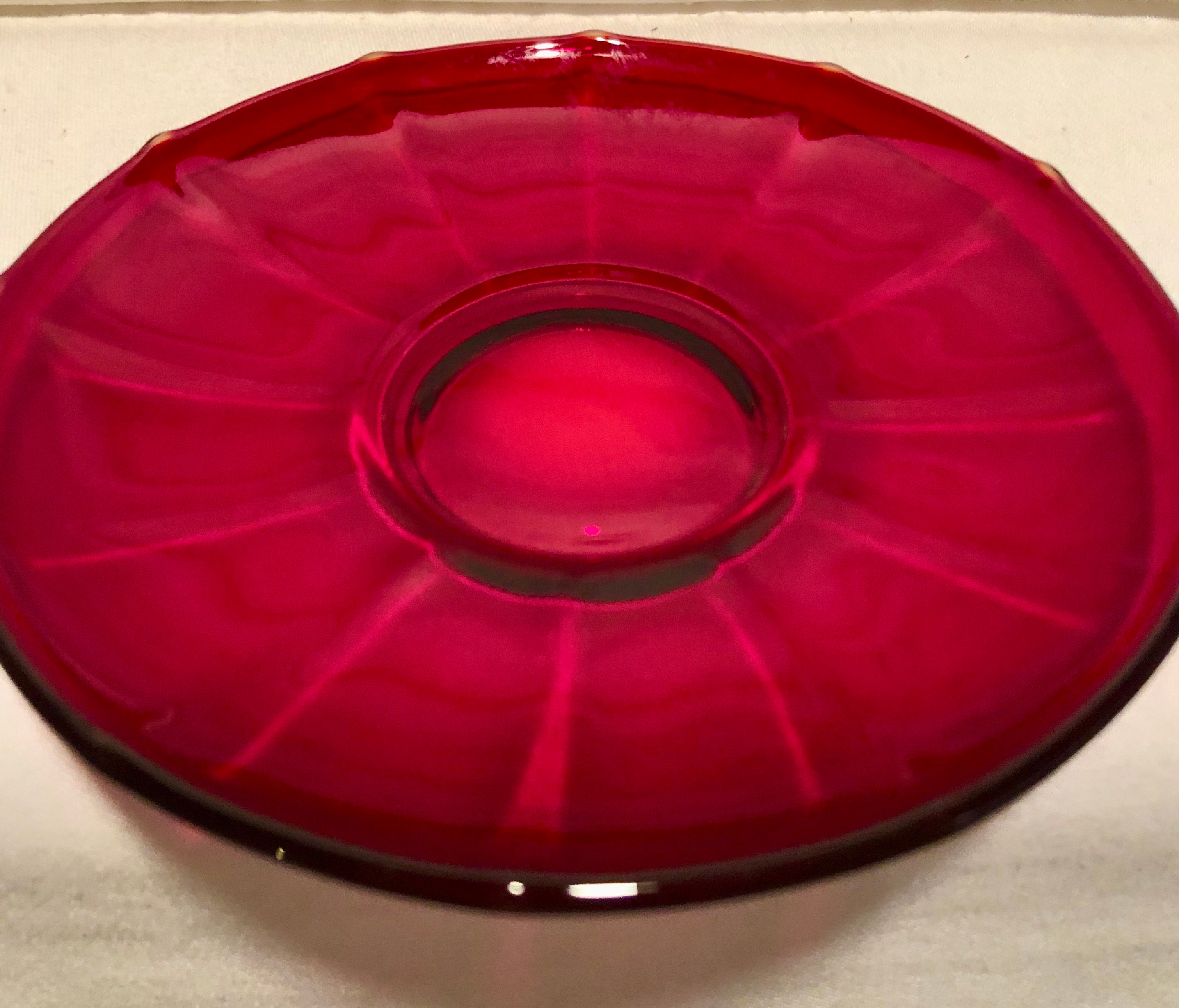 Vintage Ruby Red Glass Saucers Set of Three