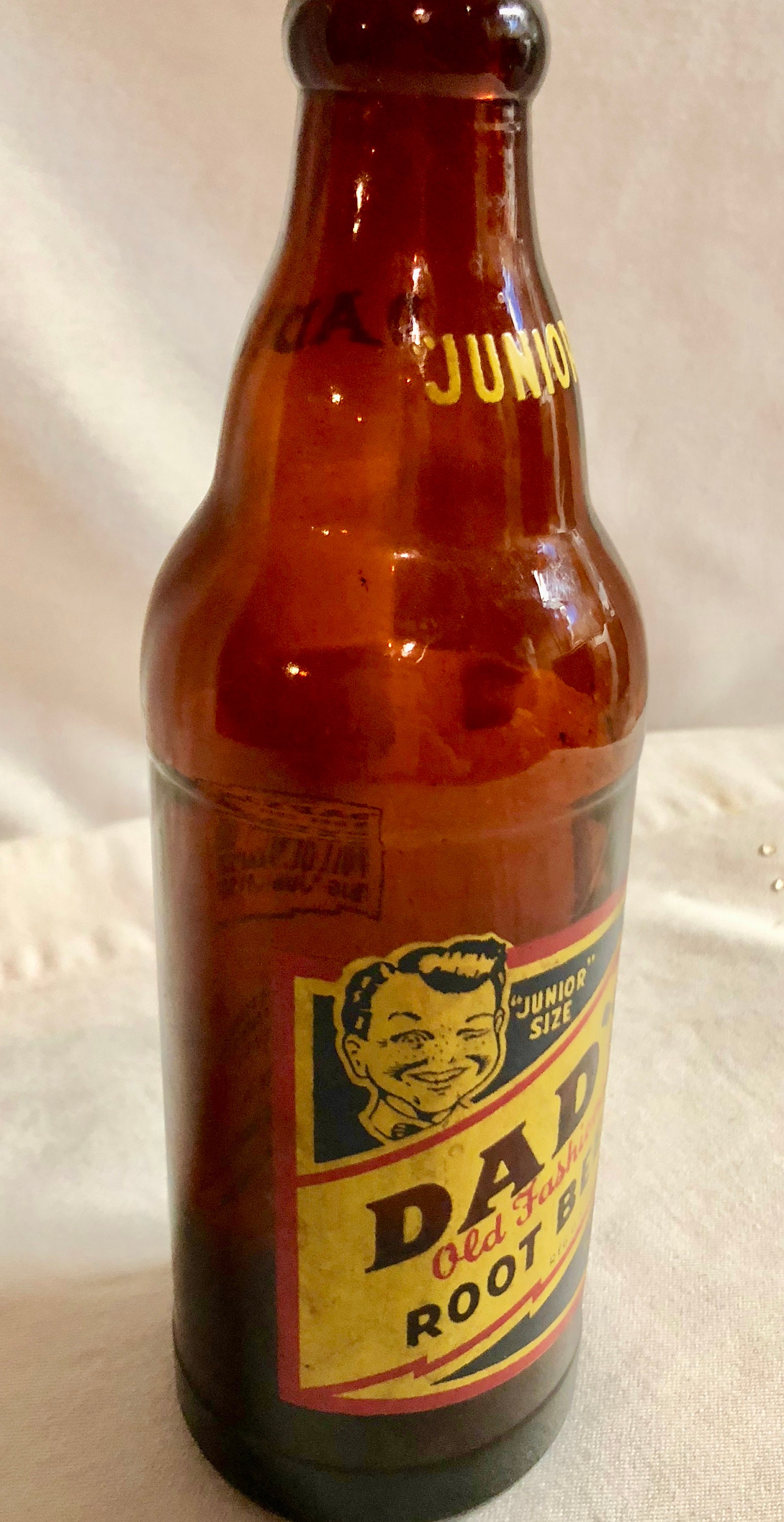 Vintage 'Dad's Old Fashion Root Beer' Amber Glass Bottle Junior Size