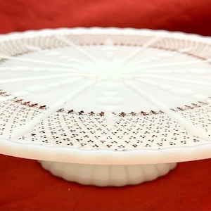 Vintage White Milk Glass Cake/Dessert Plate/Stand with Gold Diamond Pattern