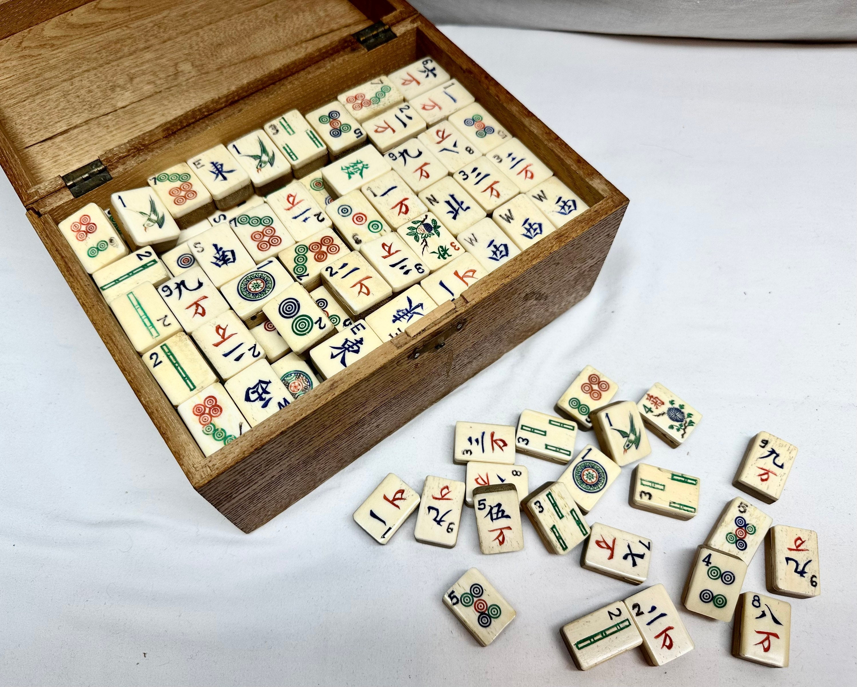 Vintage Mahjong Chinese Tile Game,Bamboo and Bone Interlocking Tiles